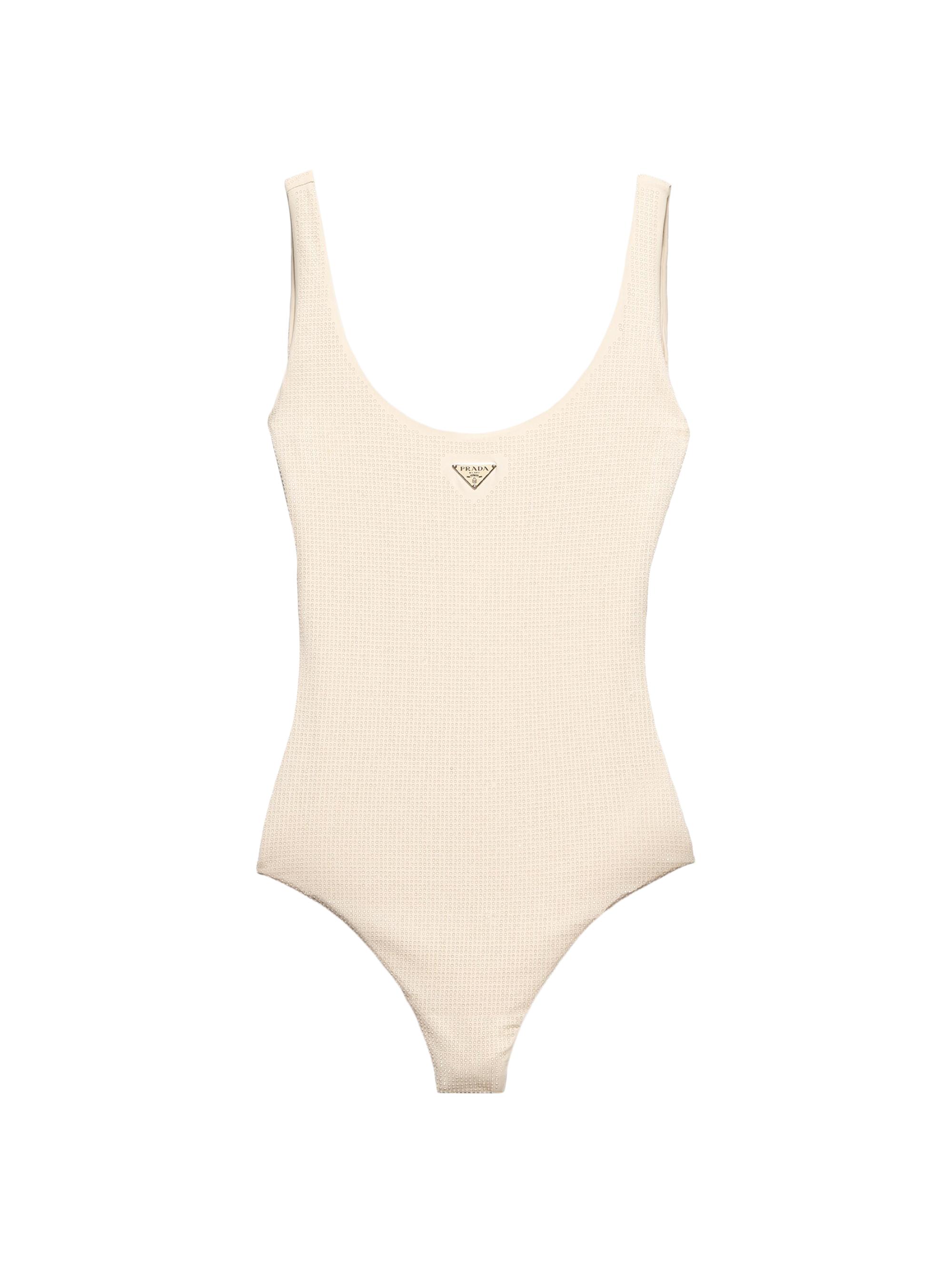 Prada Women's Jersey One-Piece Swimsuit with Rhinestones - Pink