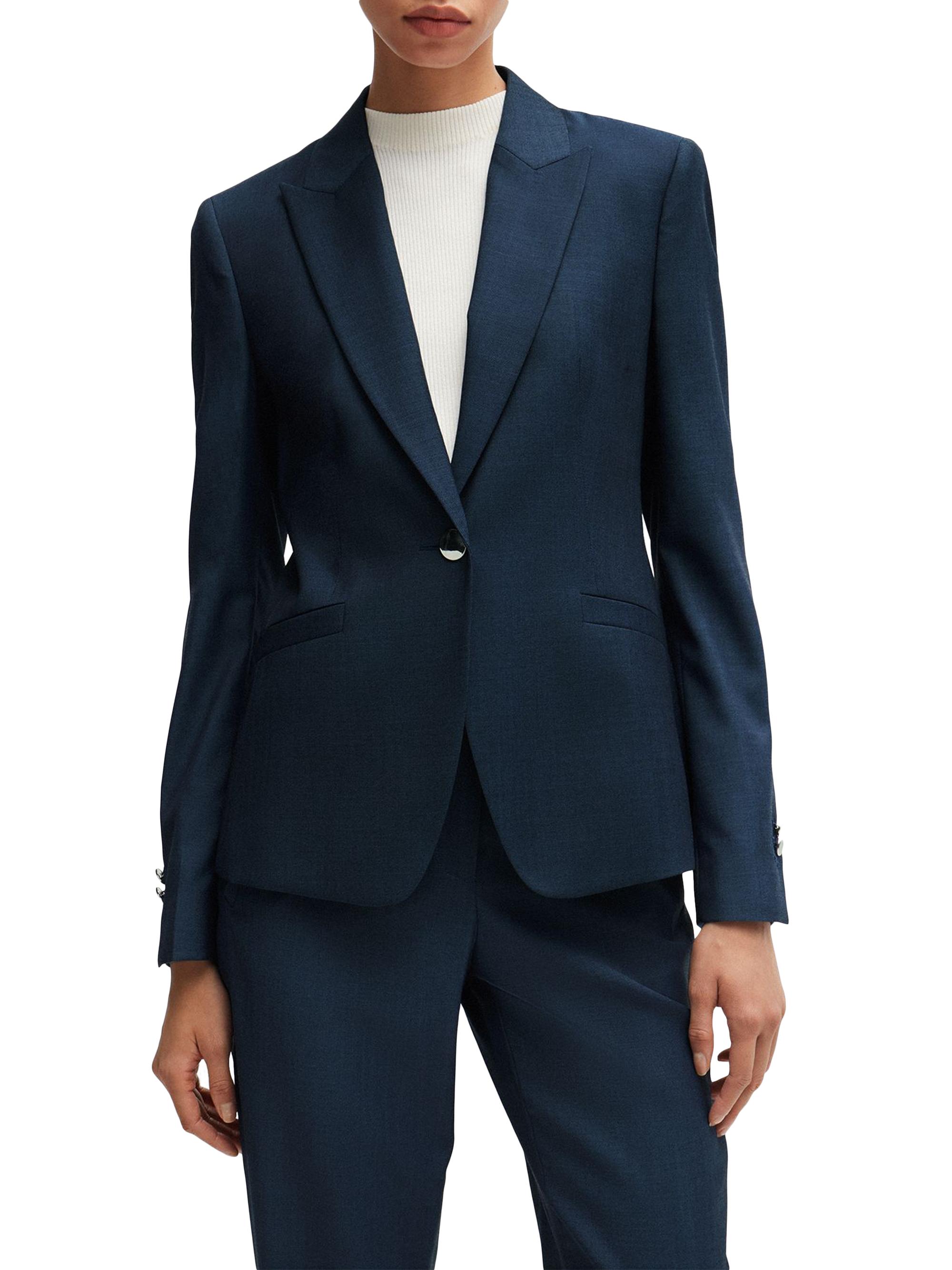BOSS Women's Slim-Fit Jacket in Denim-Effect Wool Twill - Light Blue