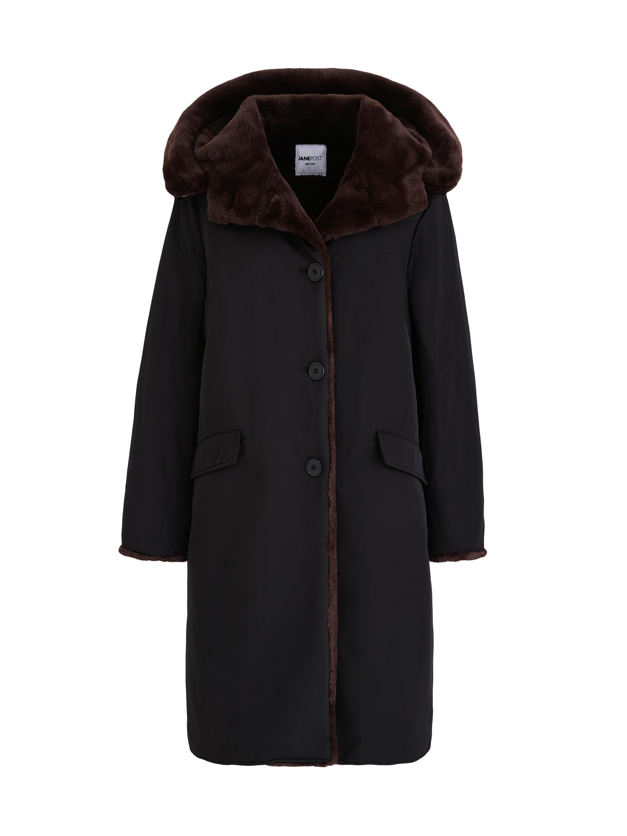 Jane Post Women's Faux-Fur-Lined Button-Front Coat - Black