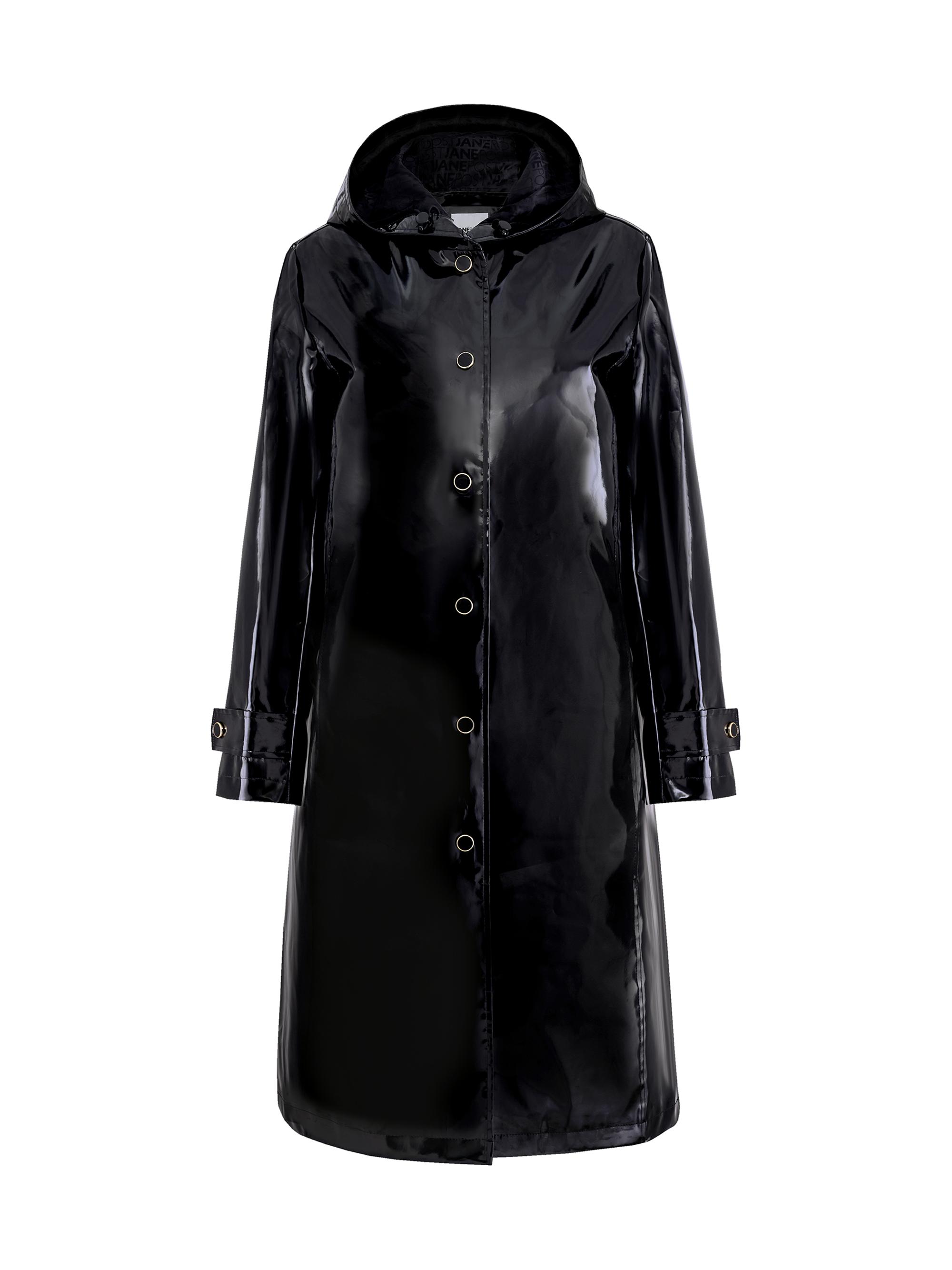 Jane Post Women's Hooded Polyurethane Slicker Coat - Black