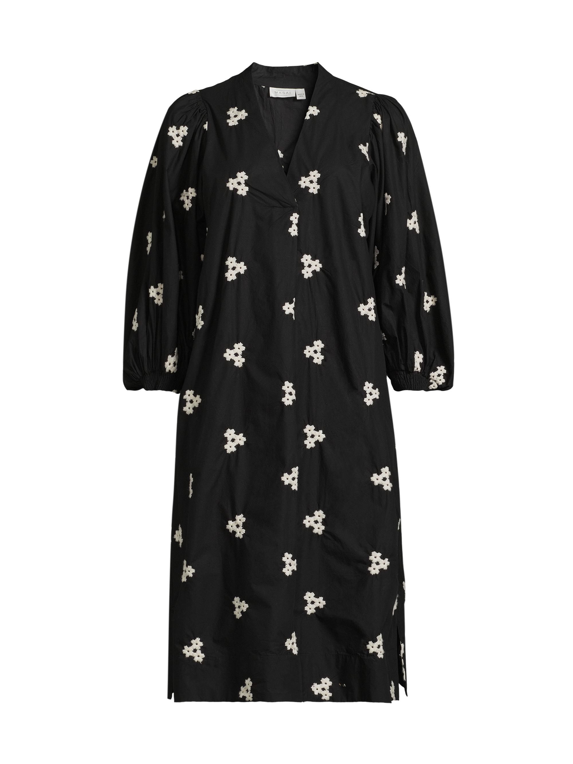 Masai Copenhagen Women's Nalo Embroidered Puff-Sleeve Midi-Dress - Black