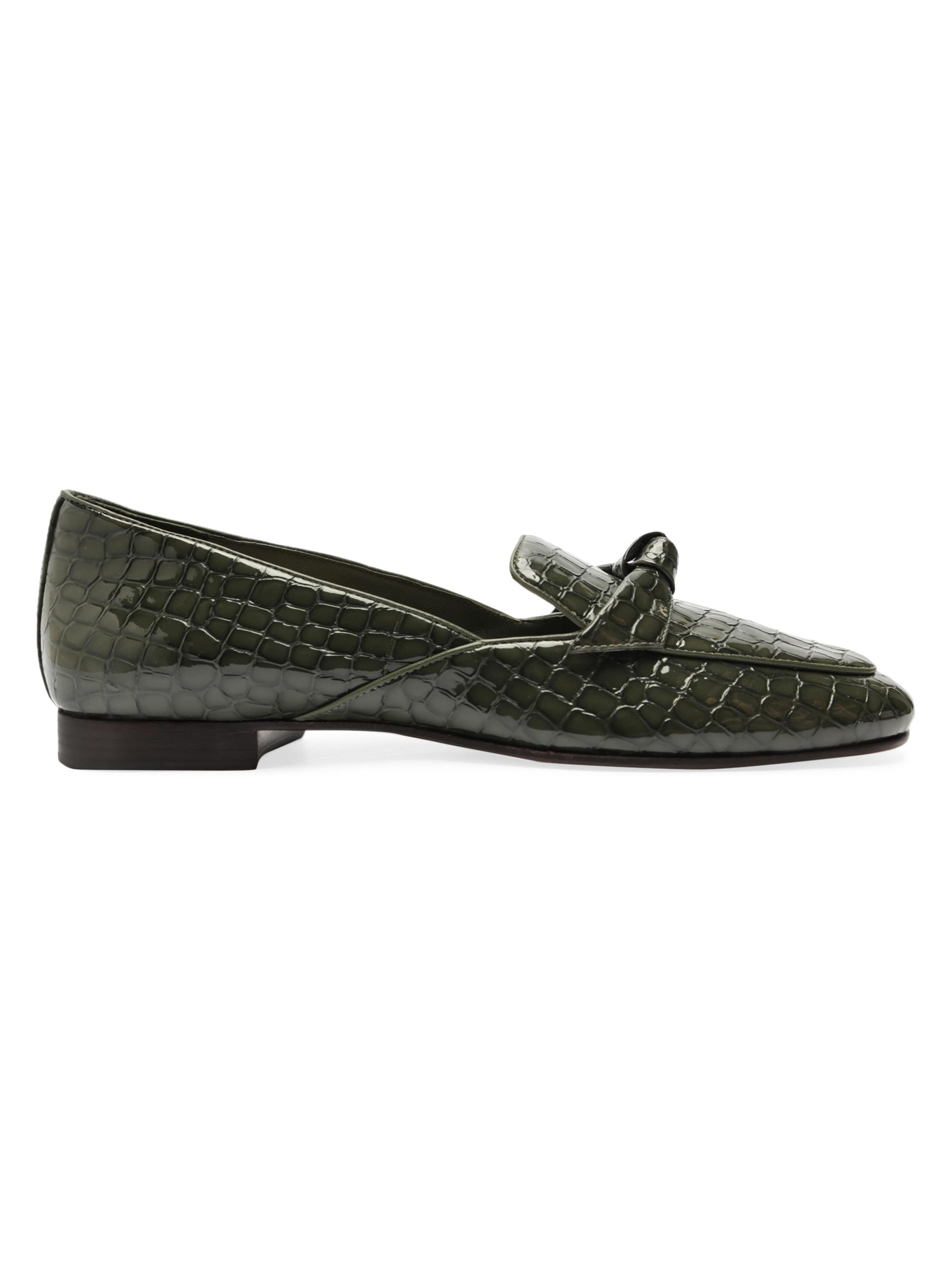 Alexandre Birman Women's Clarita Crocco Patent Leather Belgian Loafers - Sage Leaf
