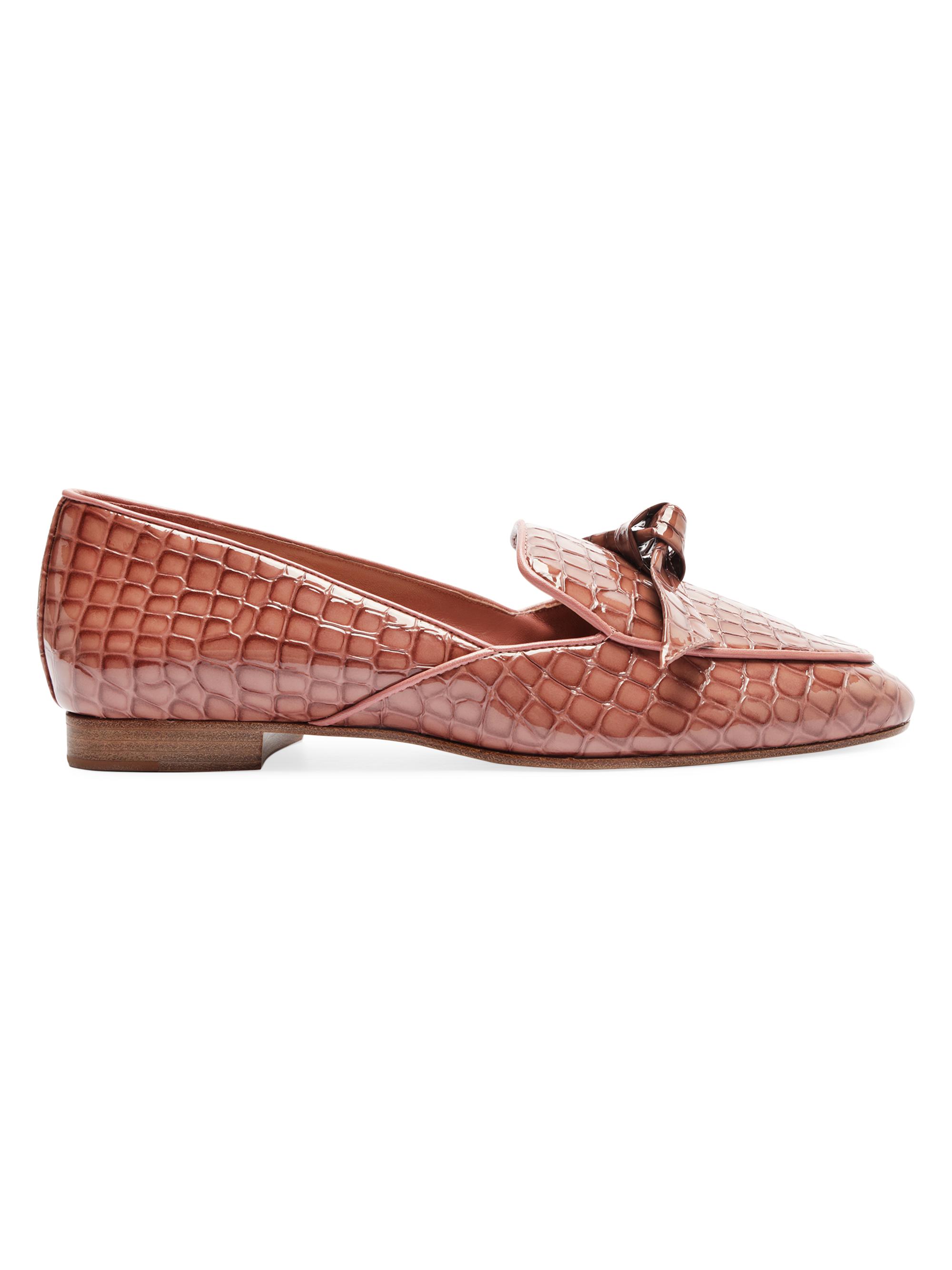 Alexandre Birman Women's Clarita Crocco Patent Leather Belgian Loafers - Clay