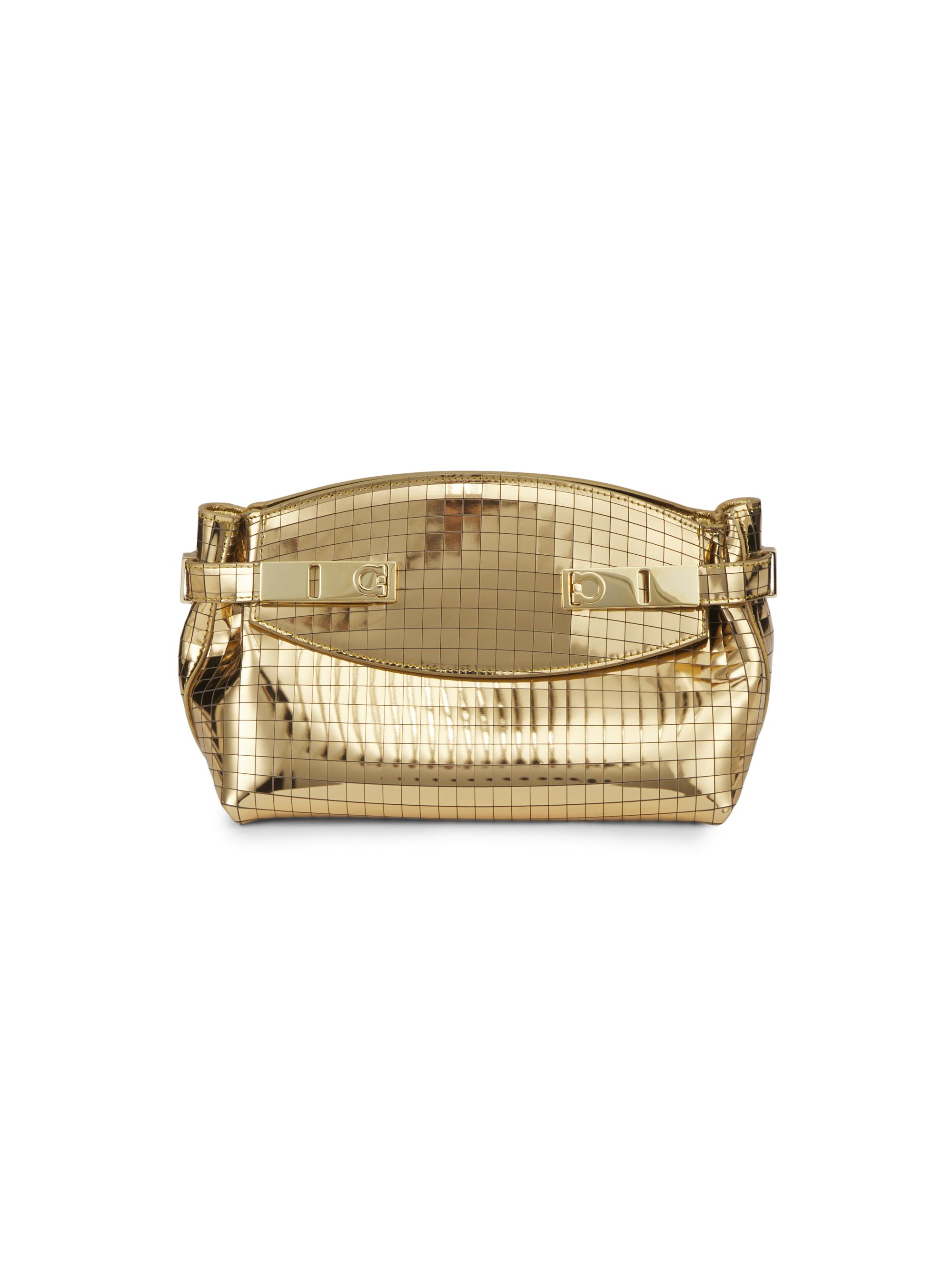 FERRAGAMO Women's Small Hug Sequined Leather Pouch - Lux Gold Nero