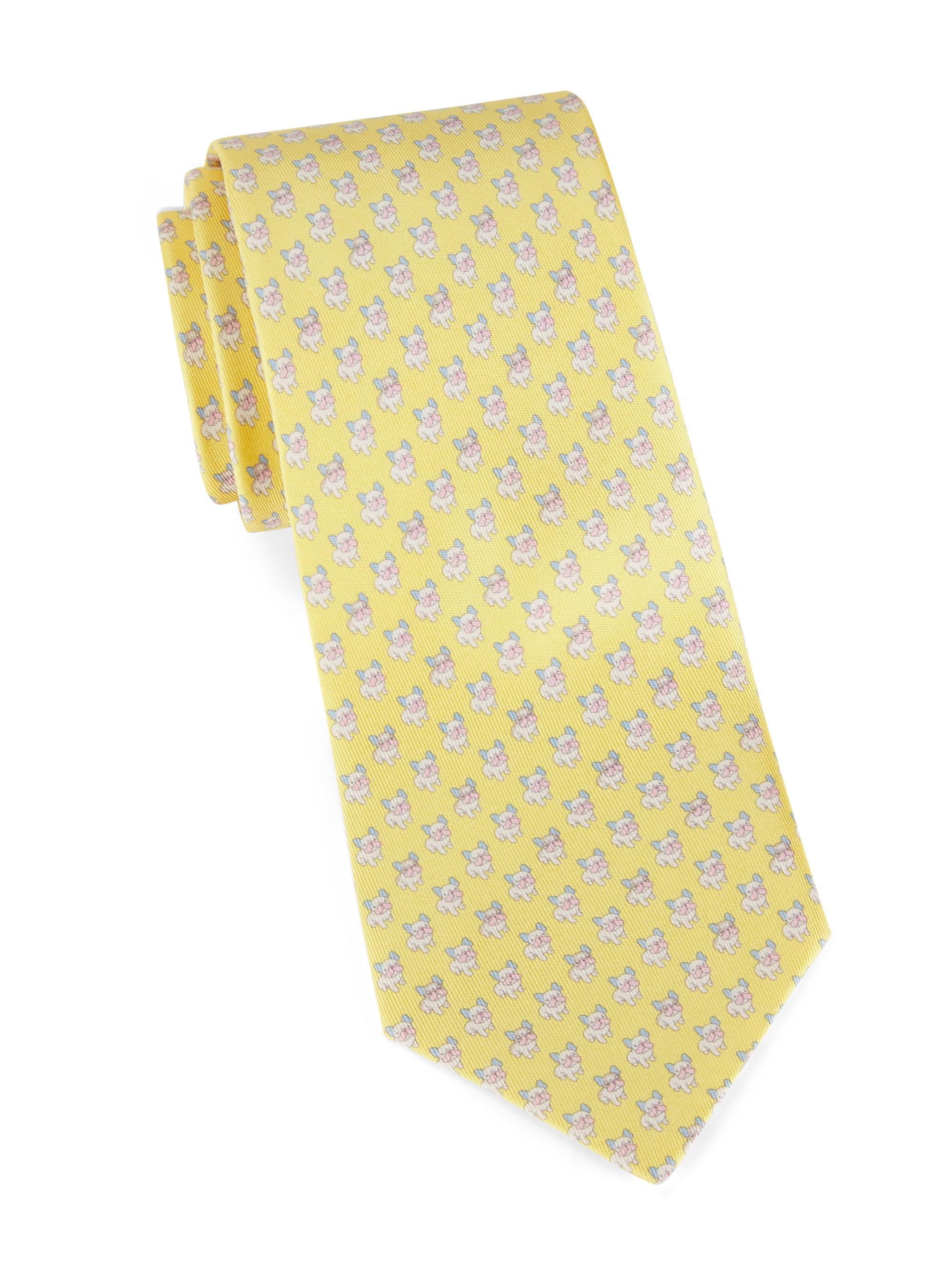 FERRAGAMO Men's 4 Zeus French Bulldog Silk Tie - Giallo