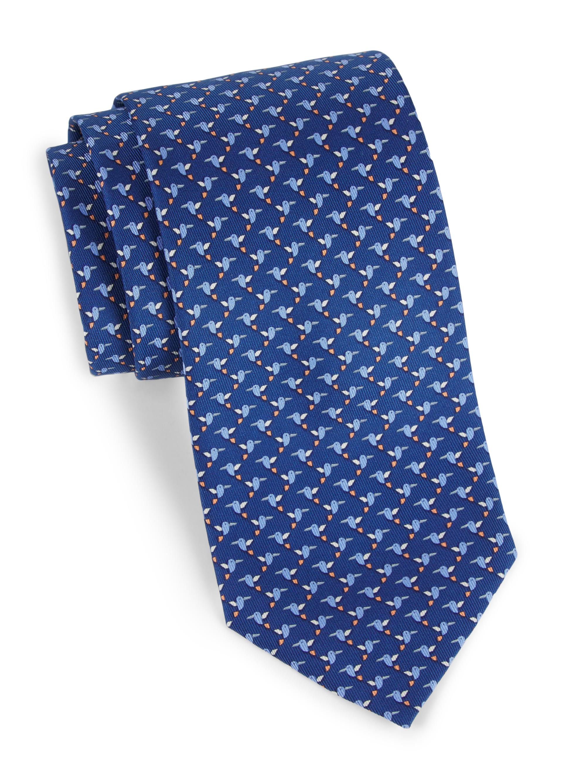 FERRAGAMO Men's Ziguli Silk Printed Tie - Blue Marine