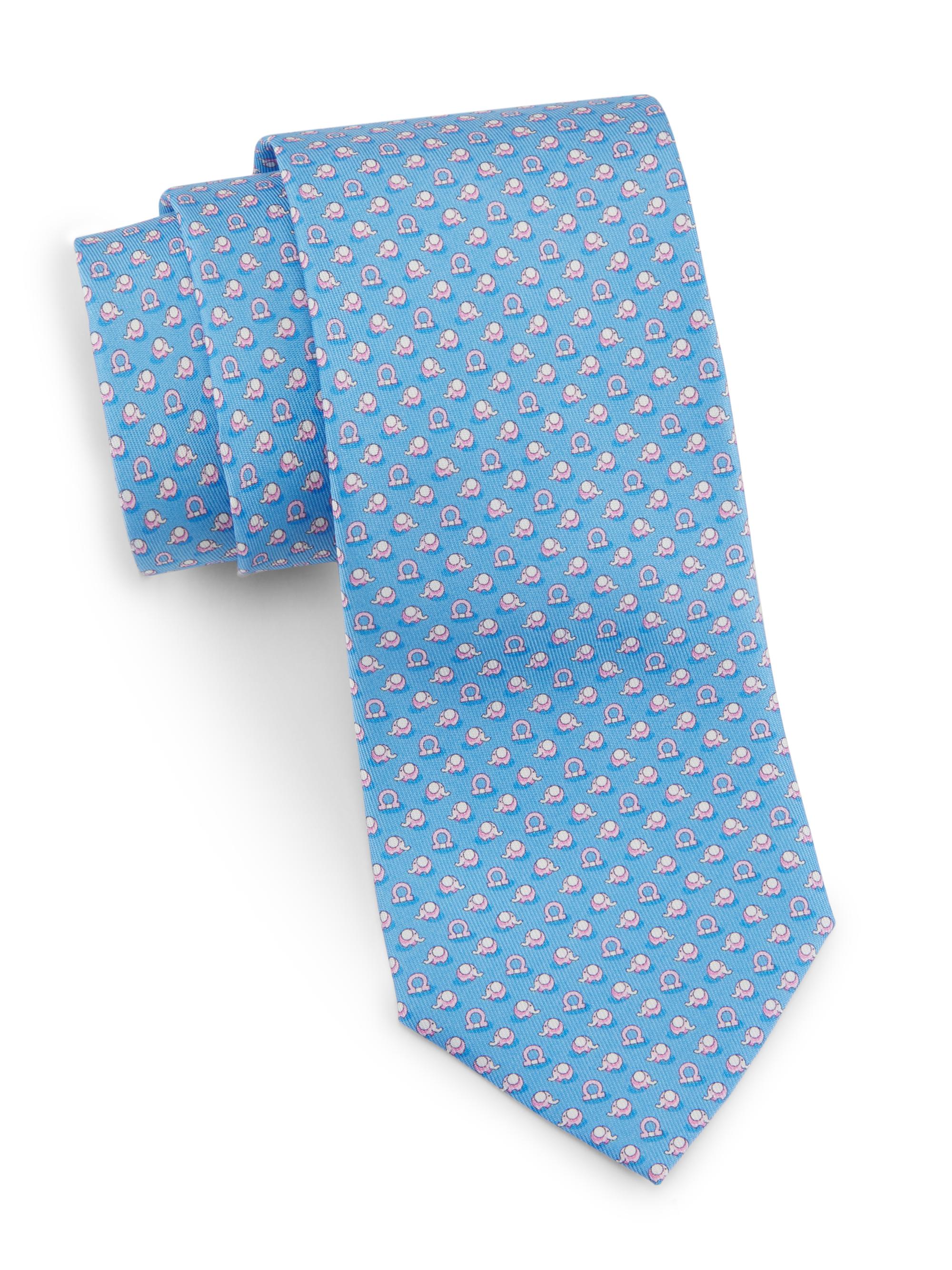 FERRAGAMO Men's Zaki Elephant Silk Tie - Azzurro