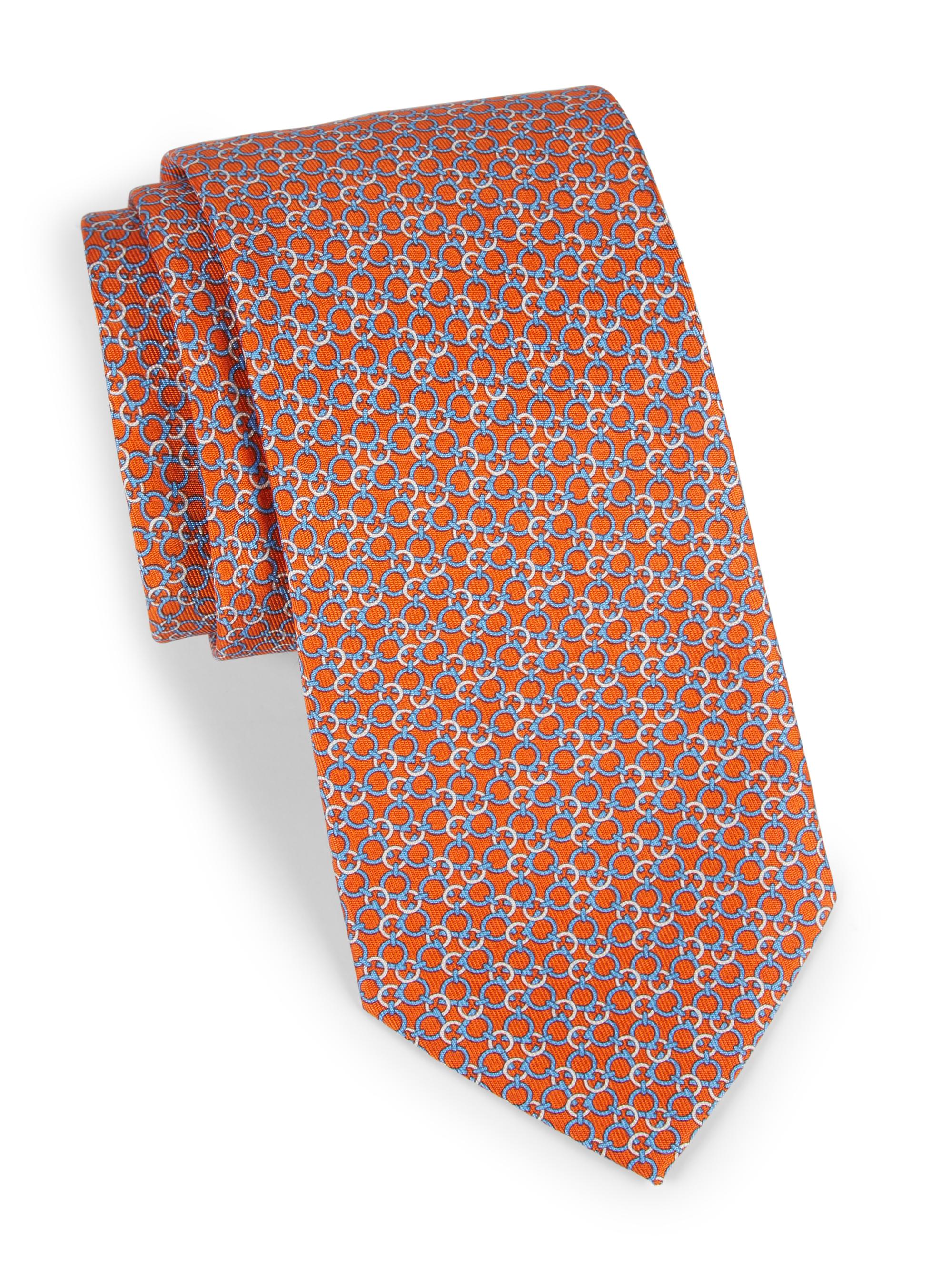 FERRAGAMO Men's Zeffiro Gancini Tie - Arancio
