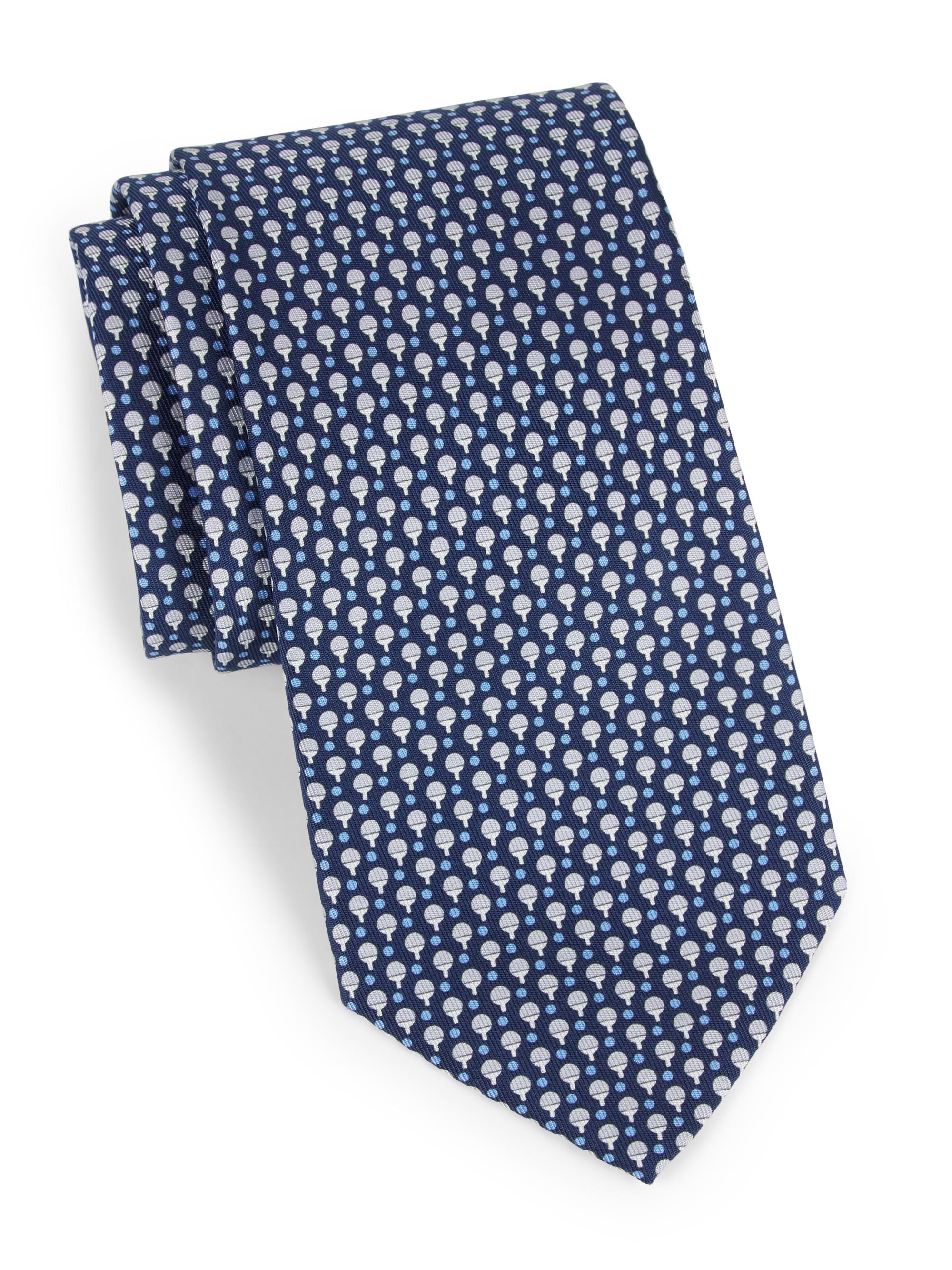FERRAGAMO Men's Ping Pong Paddle Silk Tie - Blue Marine