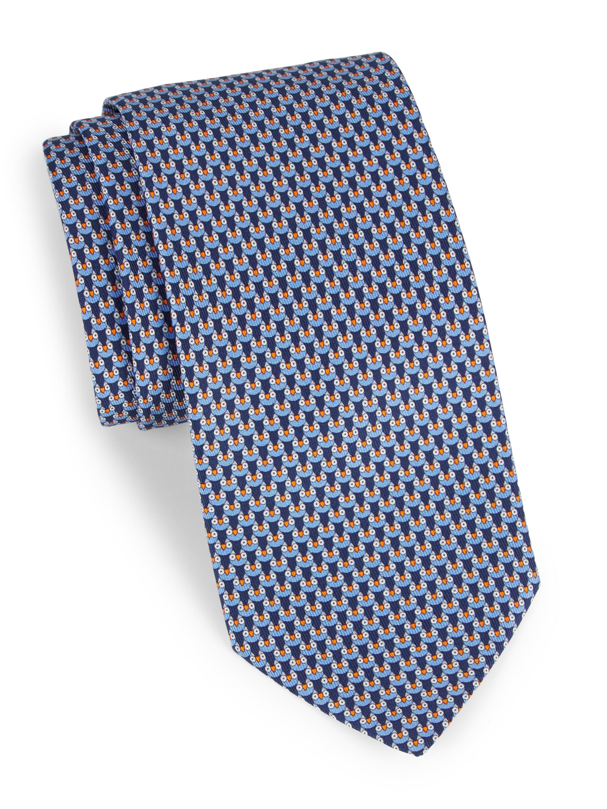 FERRAGAMO Men's Owl Jacquard Silk Tie - Navy