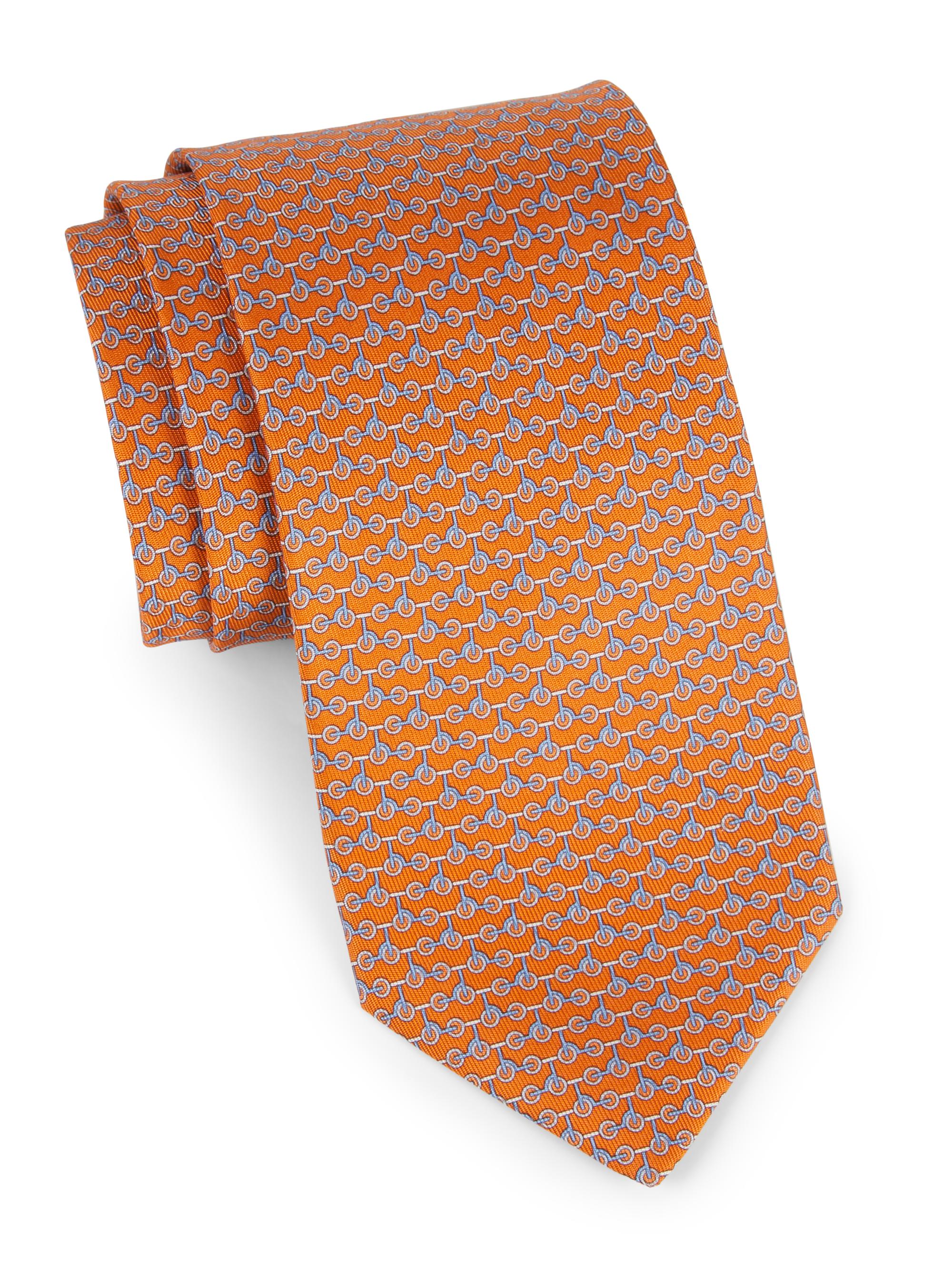 FERRAGAMO Men's Ziro Bike Print Tie - Arancio