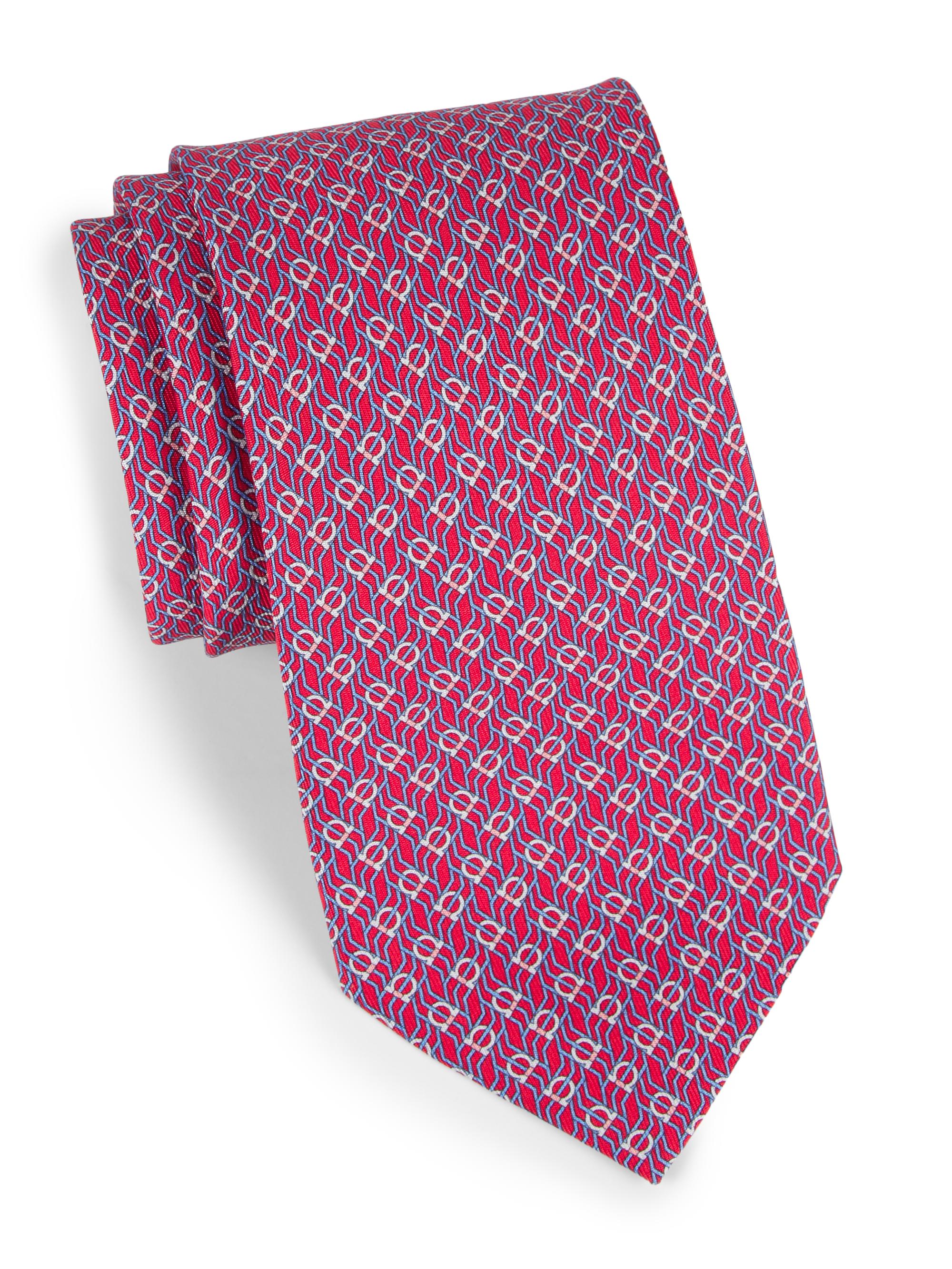 FERRAGAMO Men's Gancini Jacquard Tie - Rosso