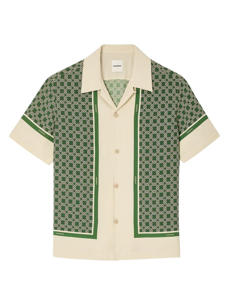 【海外限定】SandroTシャツ☆Flower-Embroidered Short-Sleeve C Short-sleeved patterned shirt white / beige for Men | Sandro