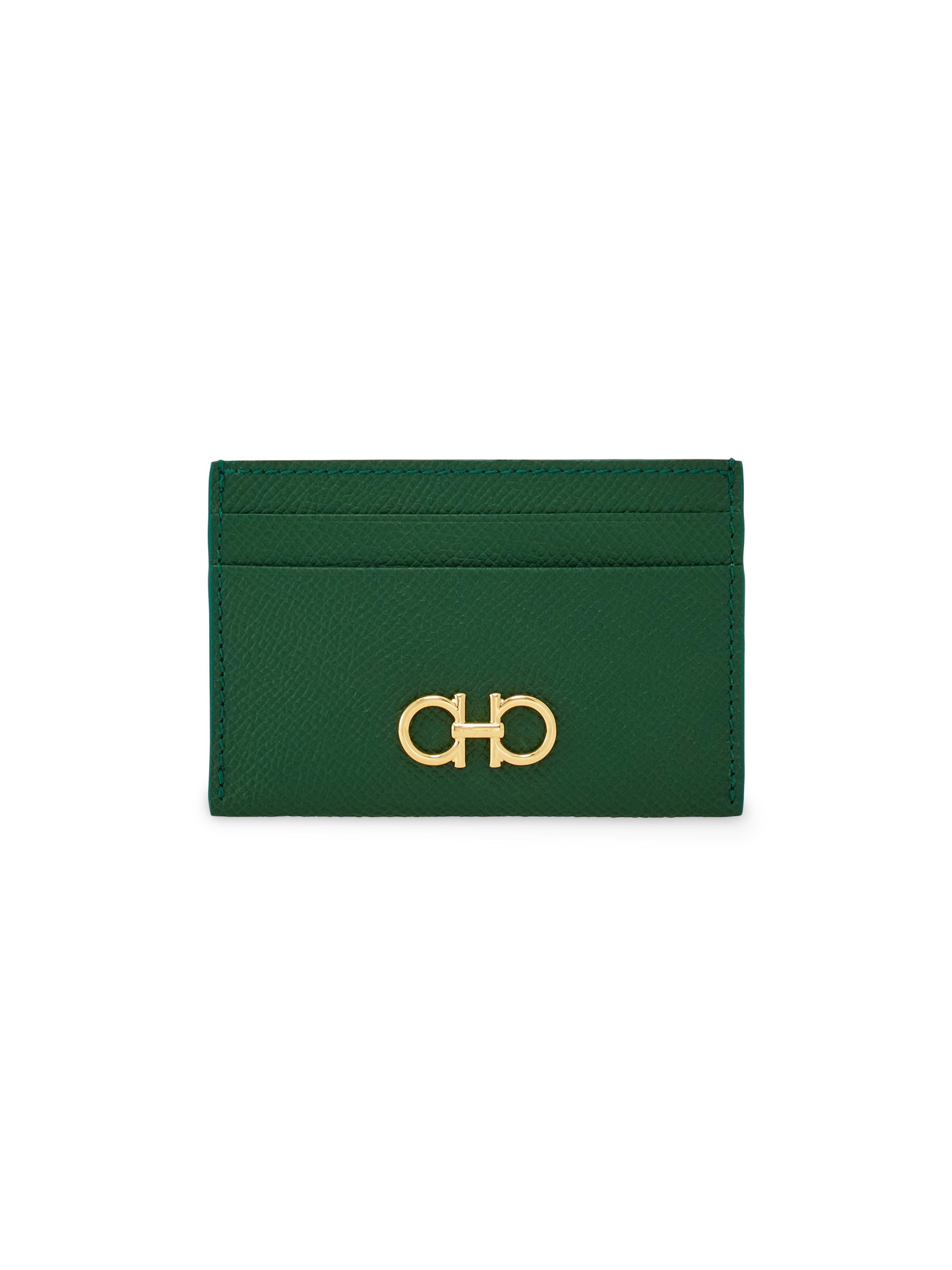 FERRAGAMO Women's Gancini Leather Card Holder - Forest Green
