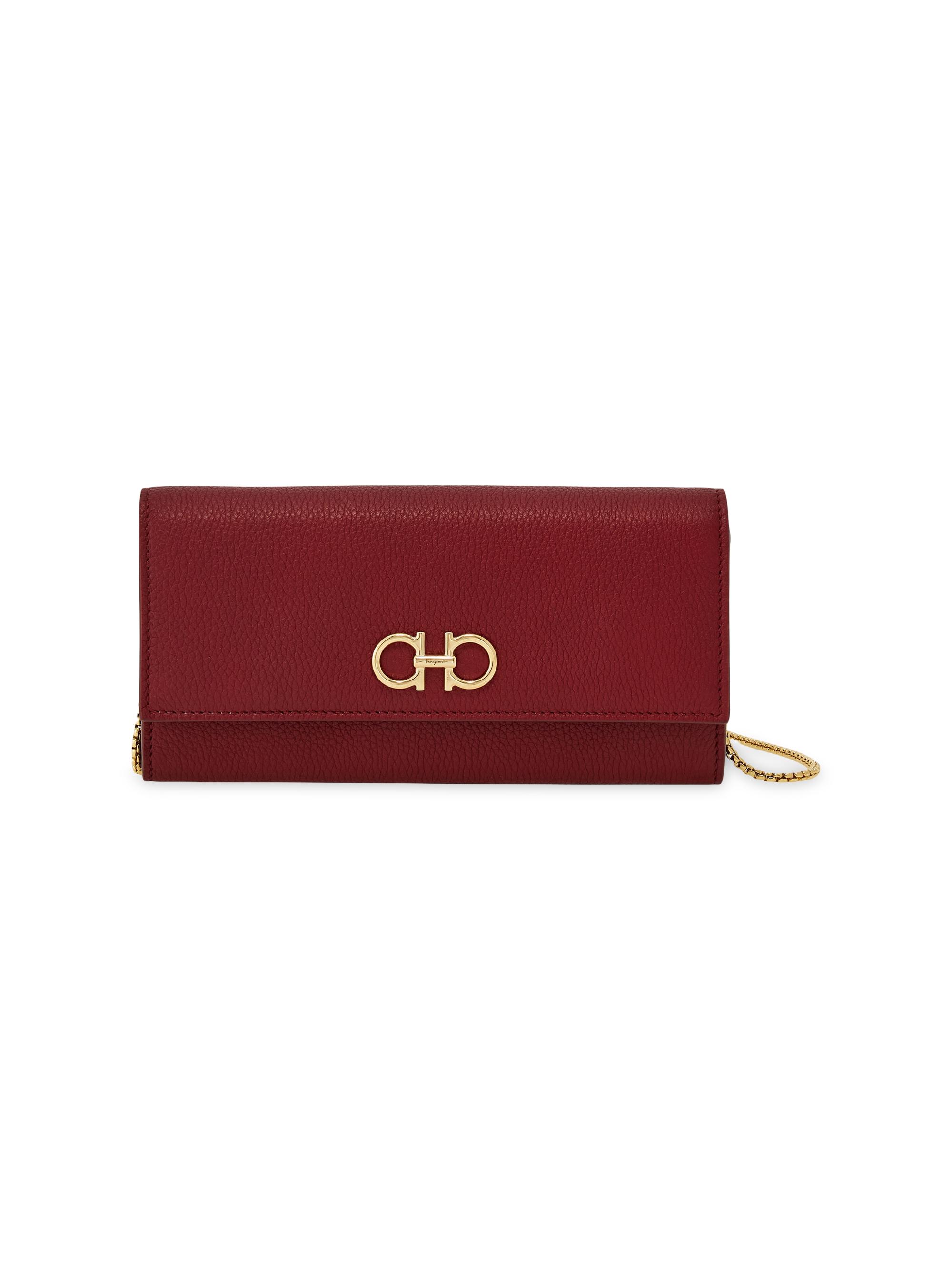 FERRAGAMO Women's Gancini Leather Wallet on Chain - Borgogna