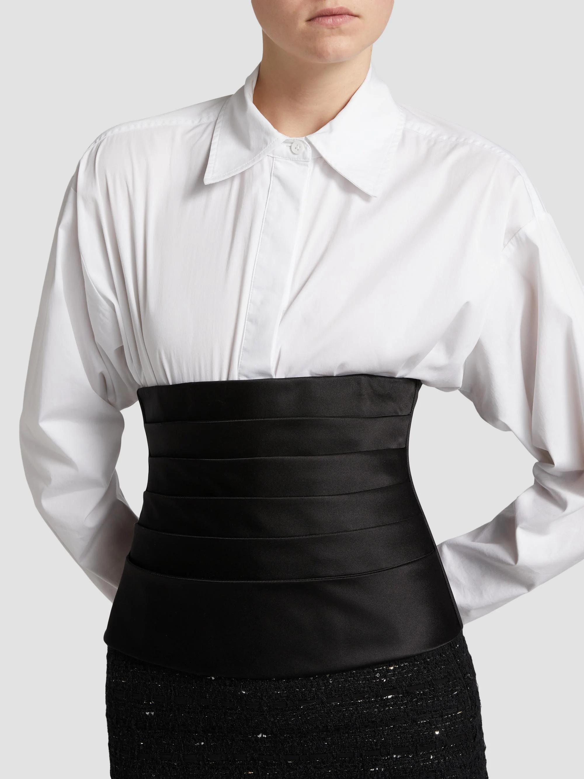 Emilio Pucci Women’s Black Silk/Cotton Pleated Cummerbund Cinch Belt, Sz 8 Brioni Black 100% Silk Geometric Pleated Jacquard Elastic  main image 3
