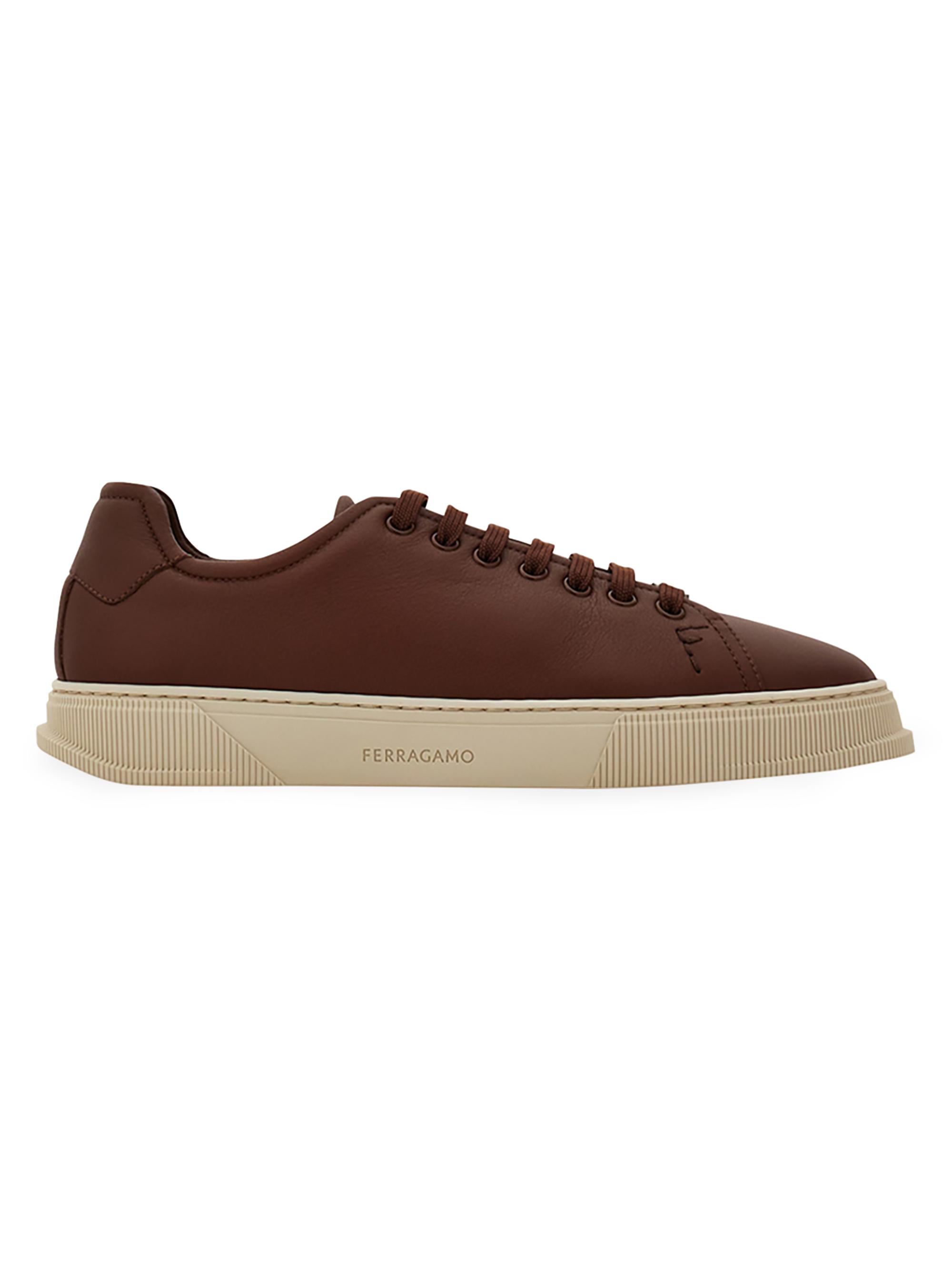 FERRAGAMO Men's Bruce Leather Low-Top Sneakers - Brown