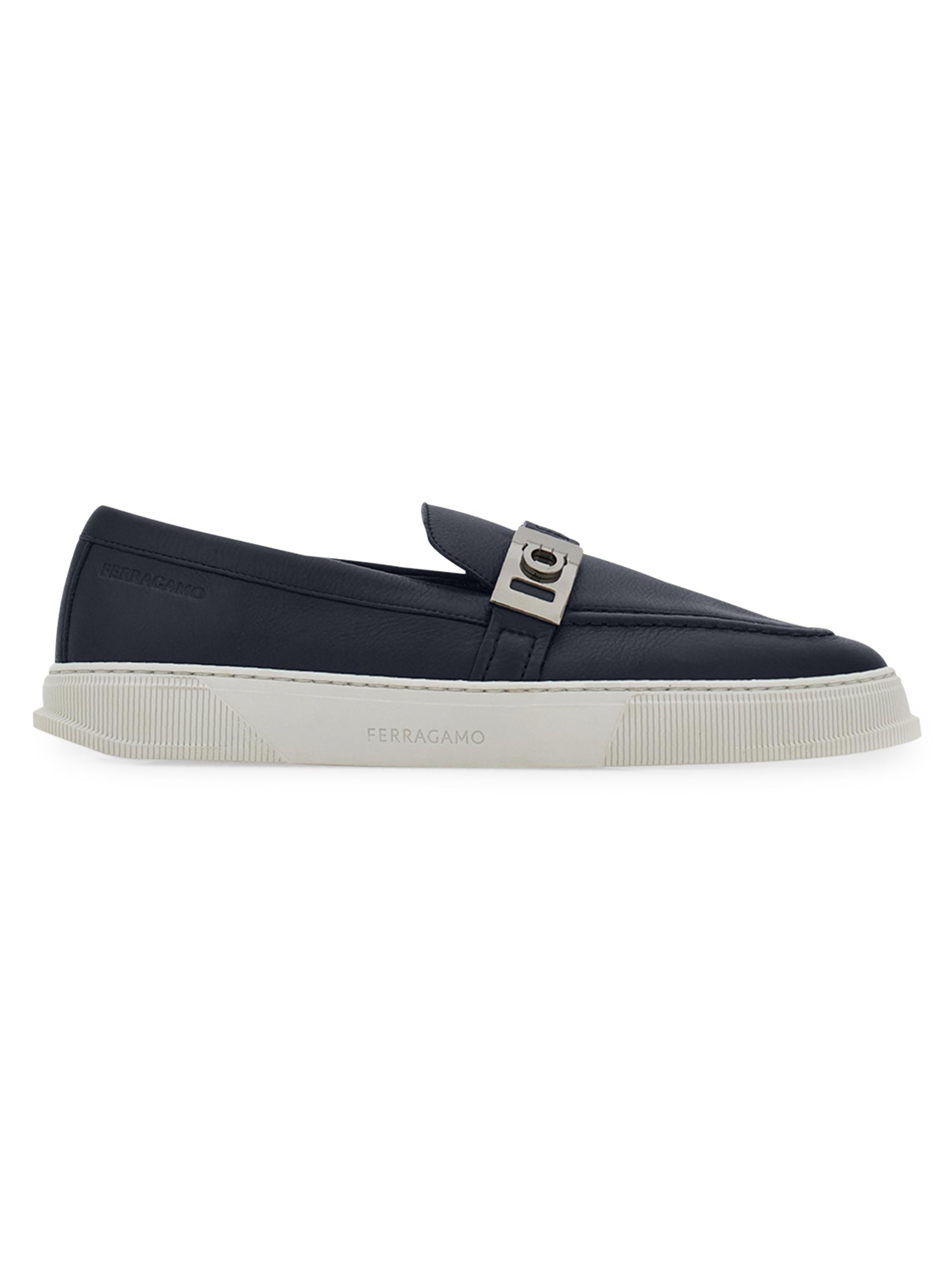 FERRAGAMO Men's Brad Gancio Leather Slip-On Sneakers - Navy