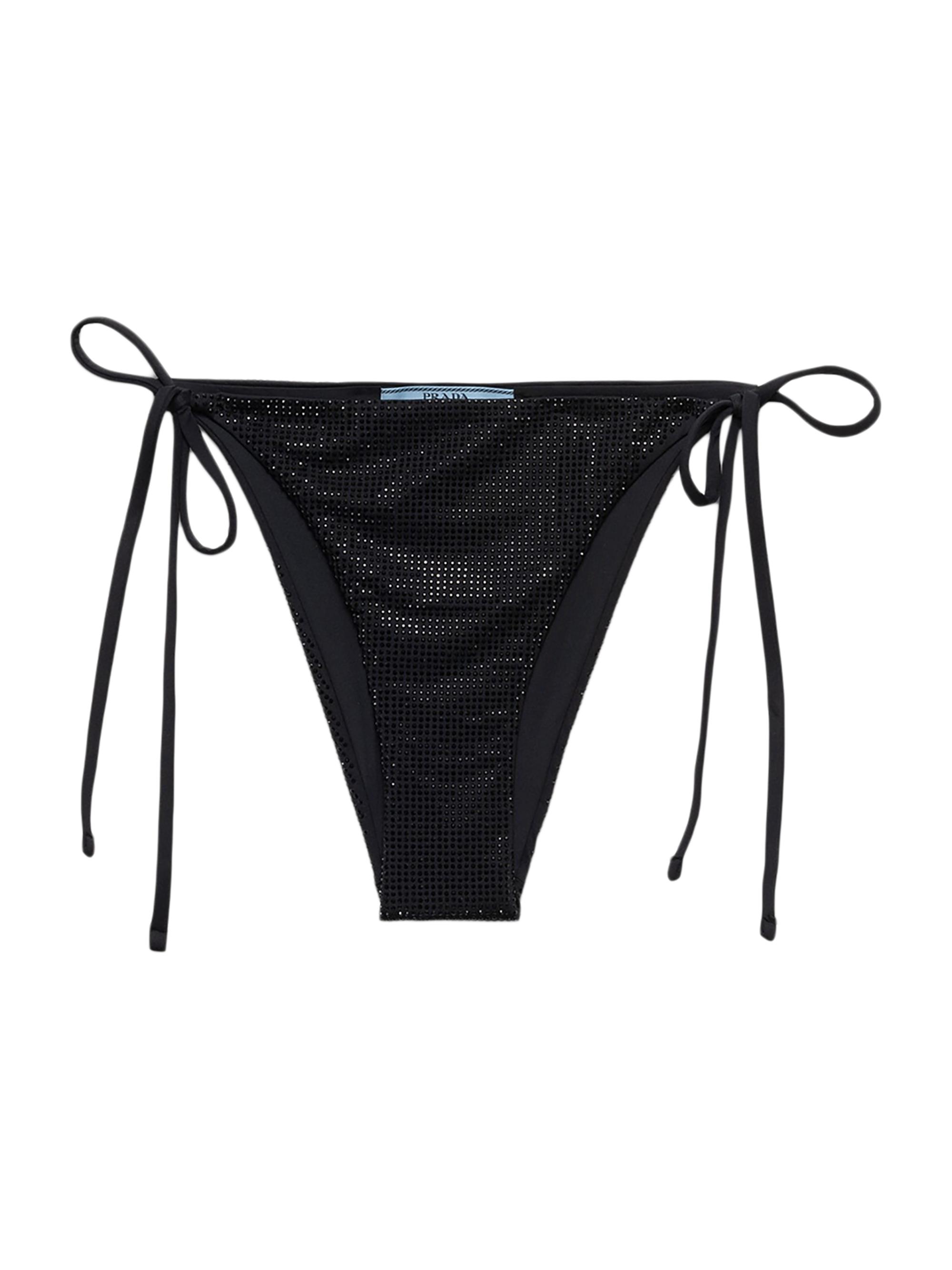 Prada Women's Jersey Bikini Bottom with Rhinestones - Black
