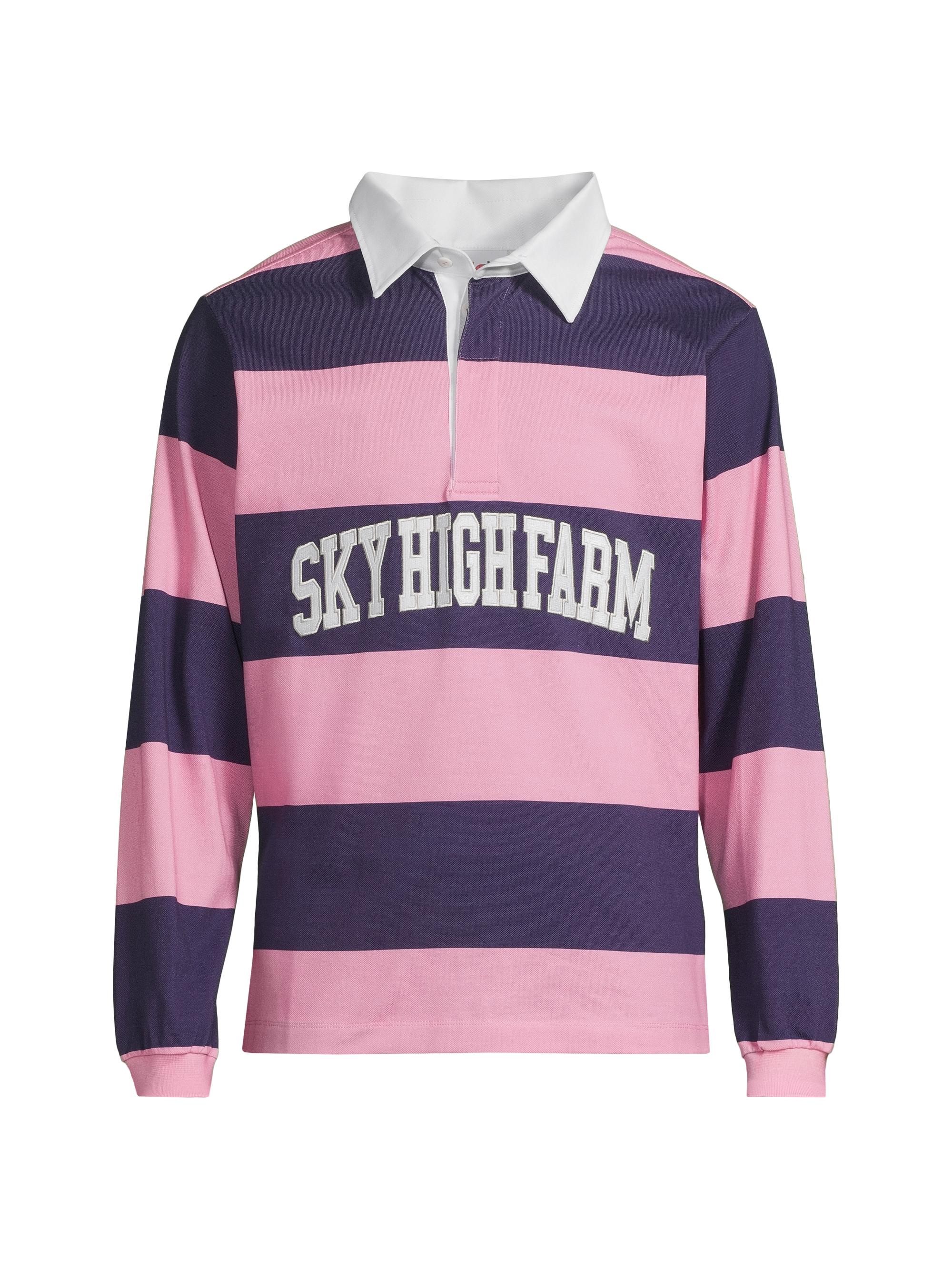 Sky High Farm Men's Rugby Stripe Logo Polo Shirt - Pink Stripe