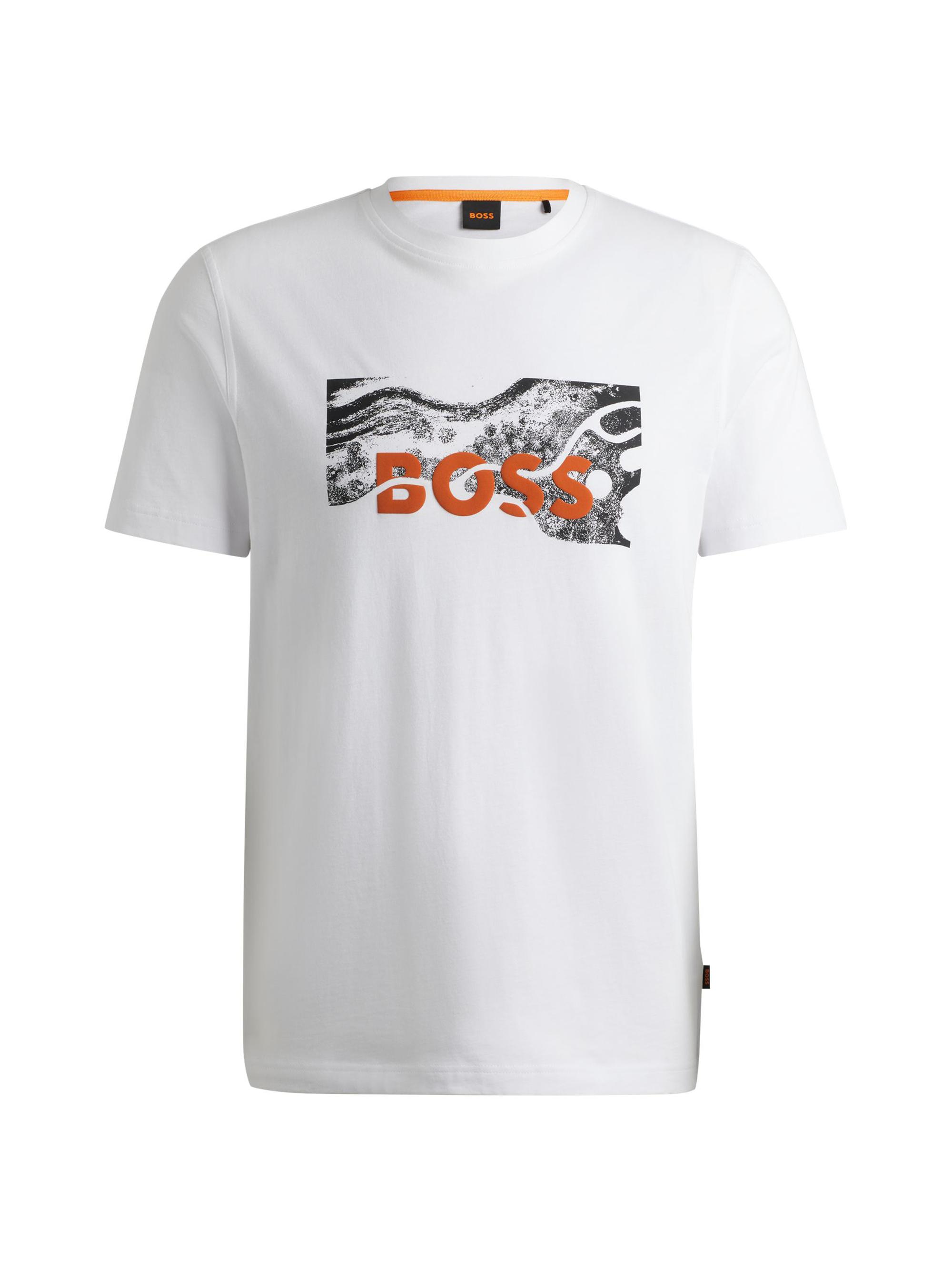 BOSS Men's Cotton-Jersey Regular-Fit T-Shirt with Logo Artwork - White
