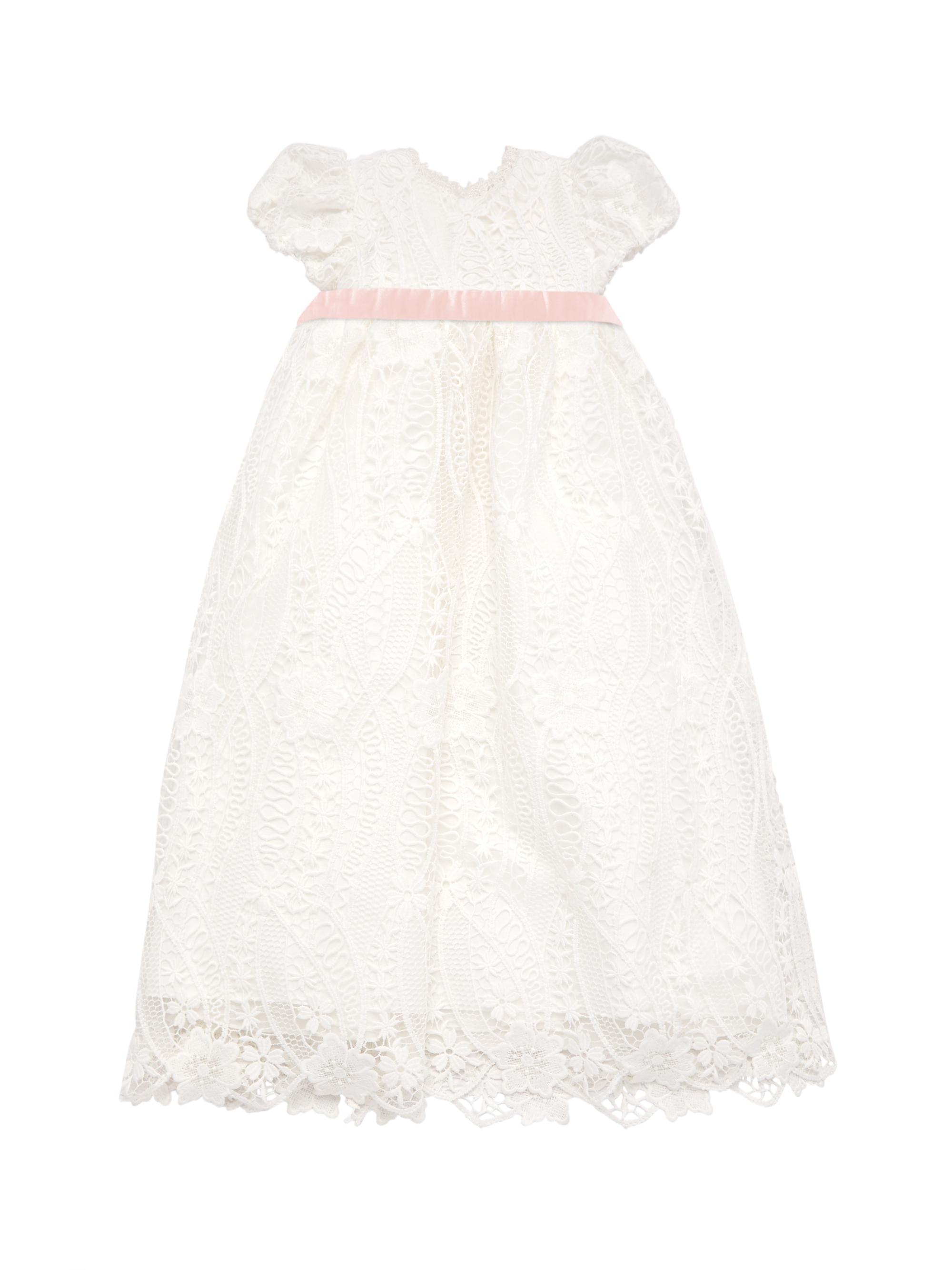 Ivory Lace Christening Gown Outfit For Baby Girls – Gown & Matching Hat, Sizes Newborn To 24 Months