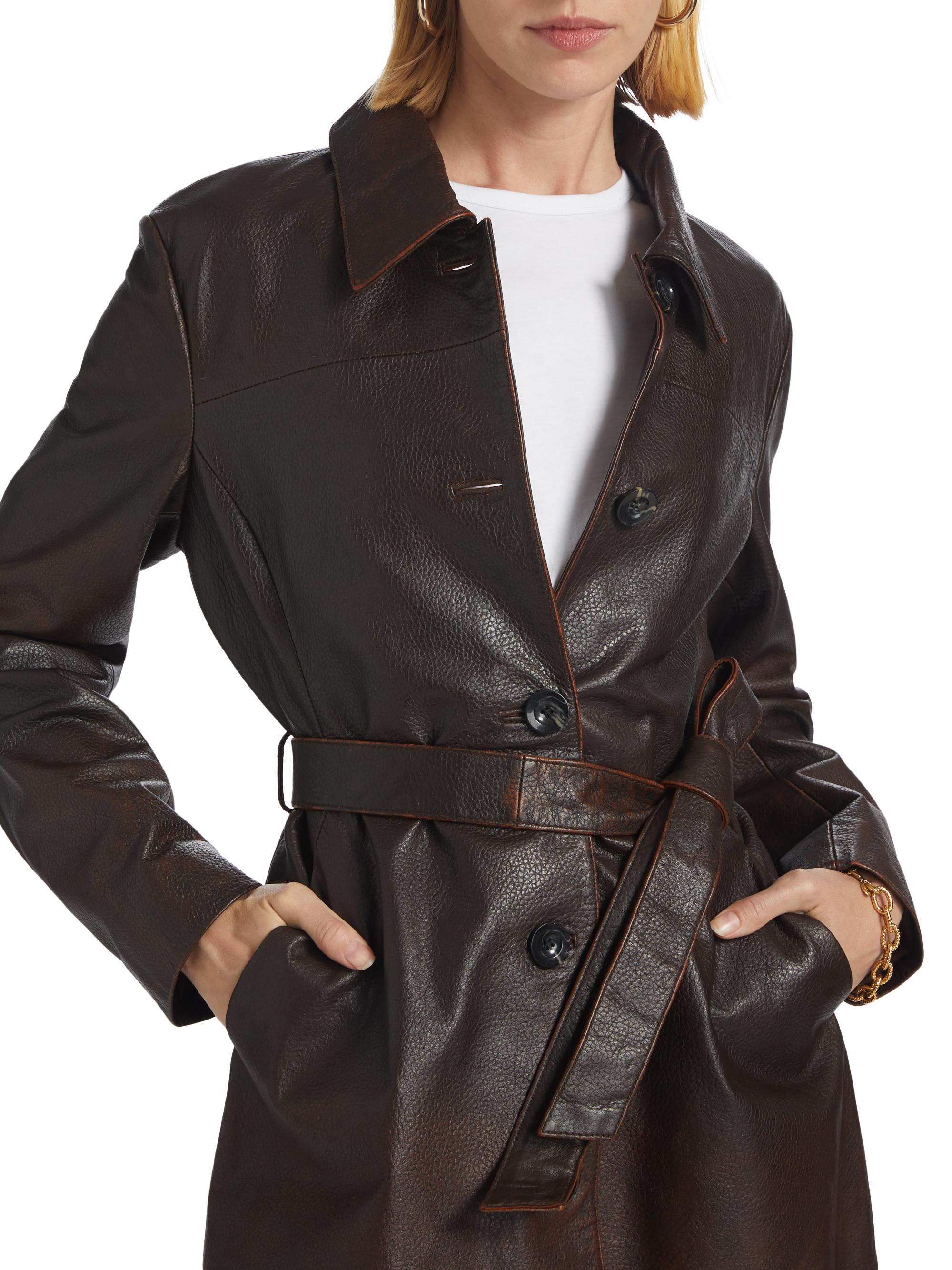 Lamarque Marlowe Leather Belted Coat | Saks Fifth Avenue