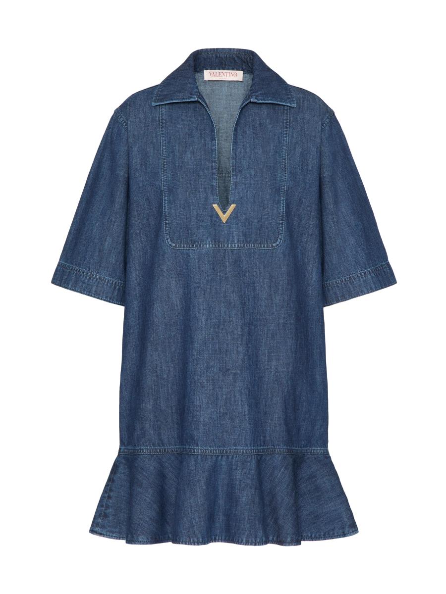 【関税&送料込】Valentino Garavani Dresses Blue Valentino Garavani crystal-neckline Flared Dress | Blue
