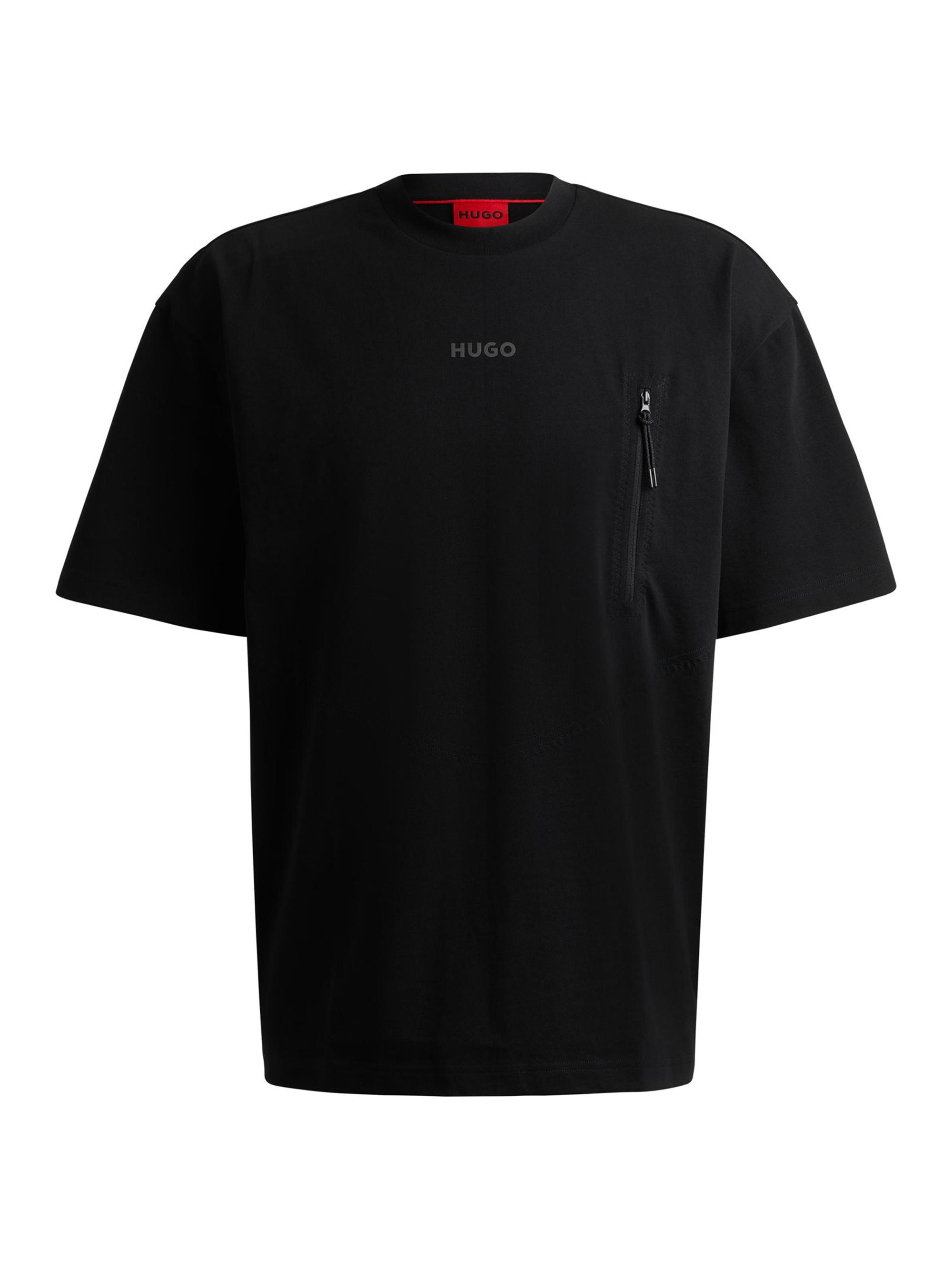 HUGO Men's Cotton-Jersey Oversize-Fit T-Shirt with Logo Print - Black