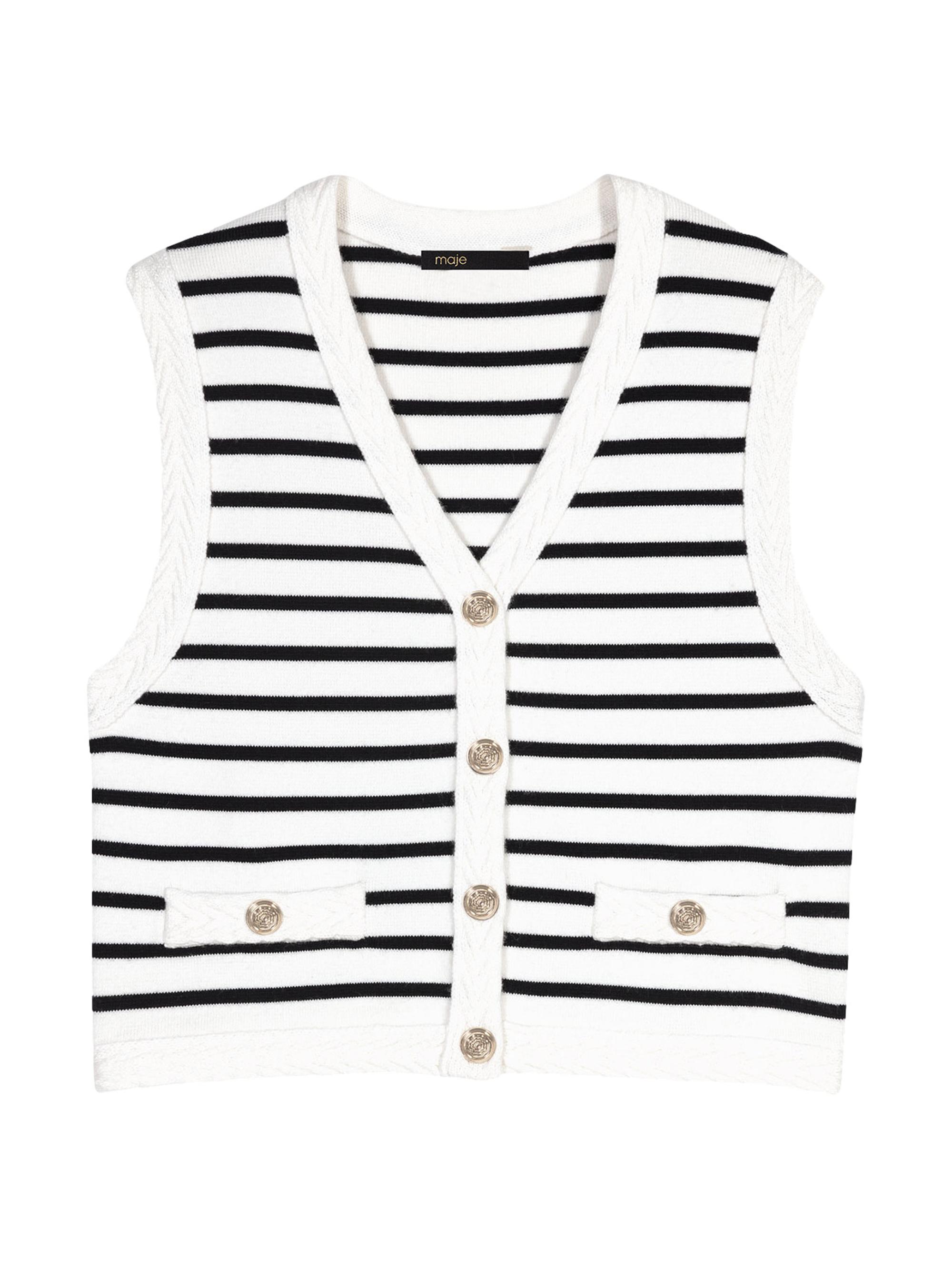 Maje Women's Sleeveless Striped Cardigan - Navy Ecru