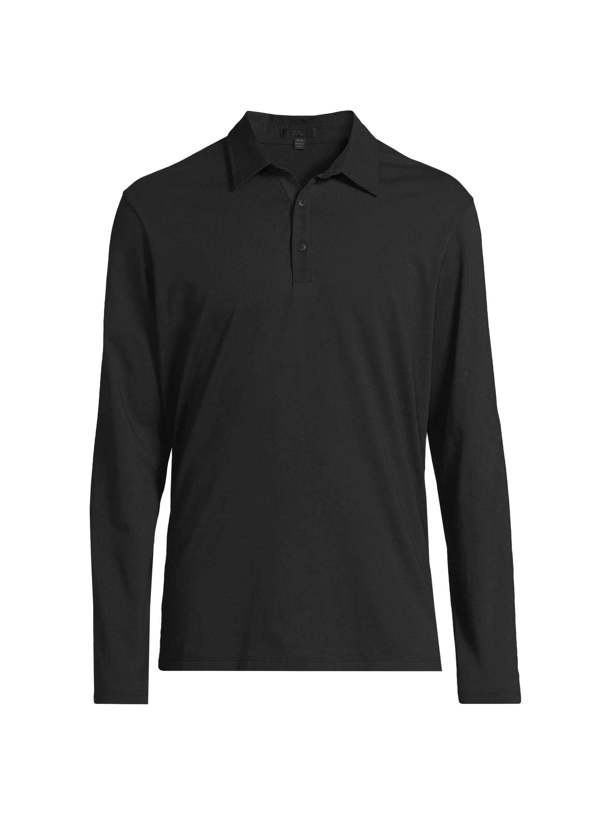 ATM Anthony Thomas Melillo Men's Heavyweight Jersey Long-Sleeve Polo Shirt - Black