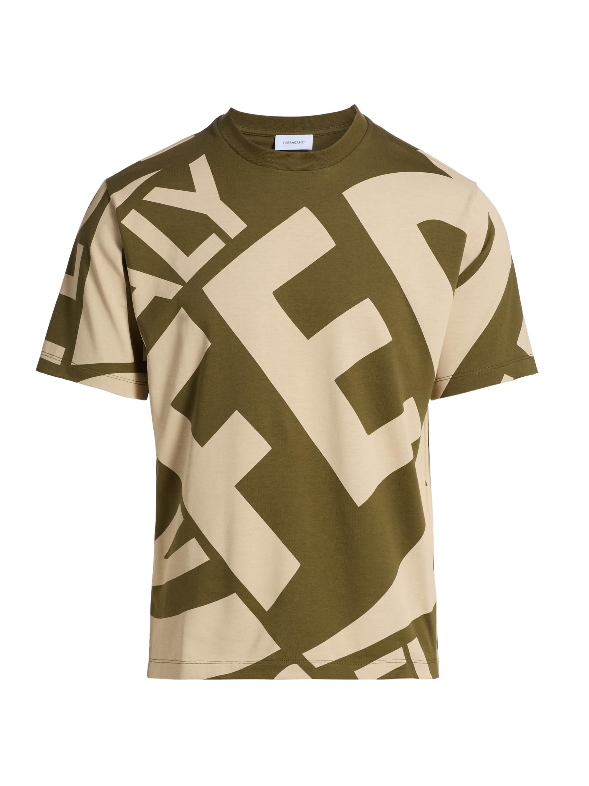 FERRAGAMO Men's Graphic Cotton T-Shirt - Olive Stone