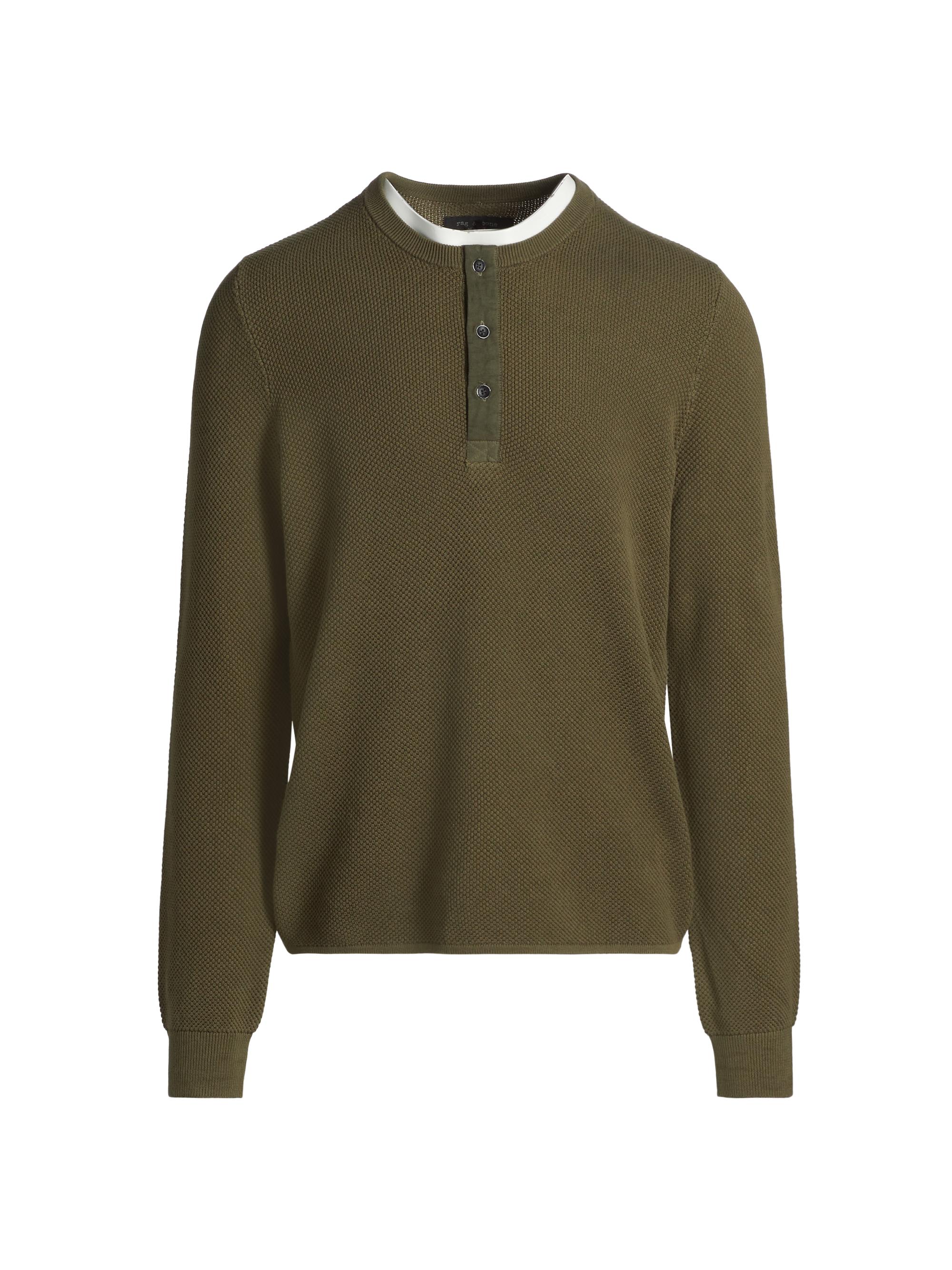 rag & bone Men's Dexter Cotton Crewneck Henley - Forest Green