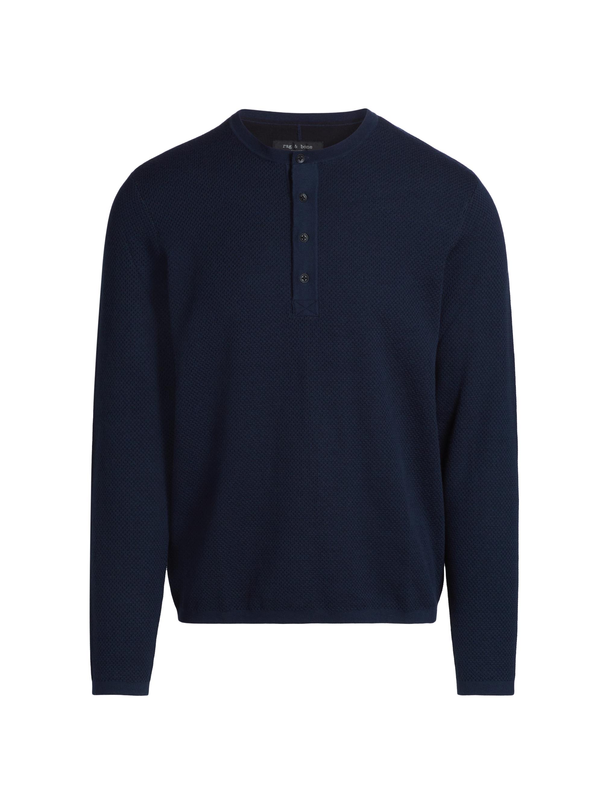 rag & bone Men's Bennet Cotton-Wool Crewneck Henley - Navy