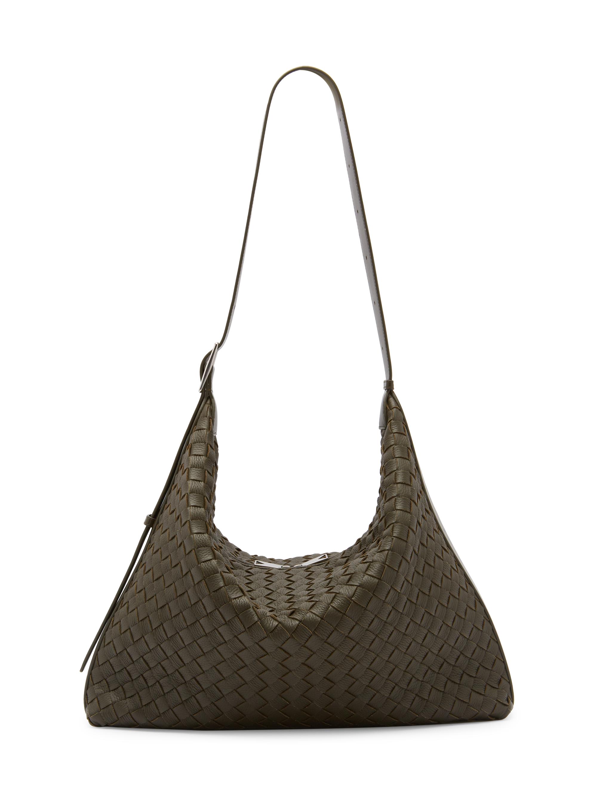 Bottega Veneta Men's  Traveller Intrecciato Leather Hobo Bag - Kaki Silver