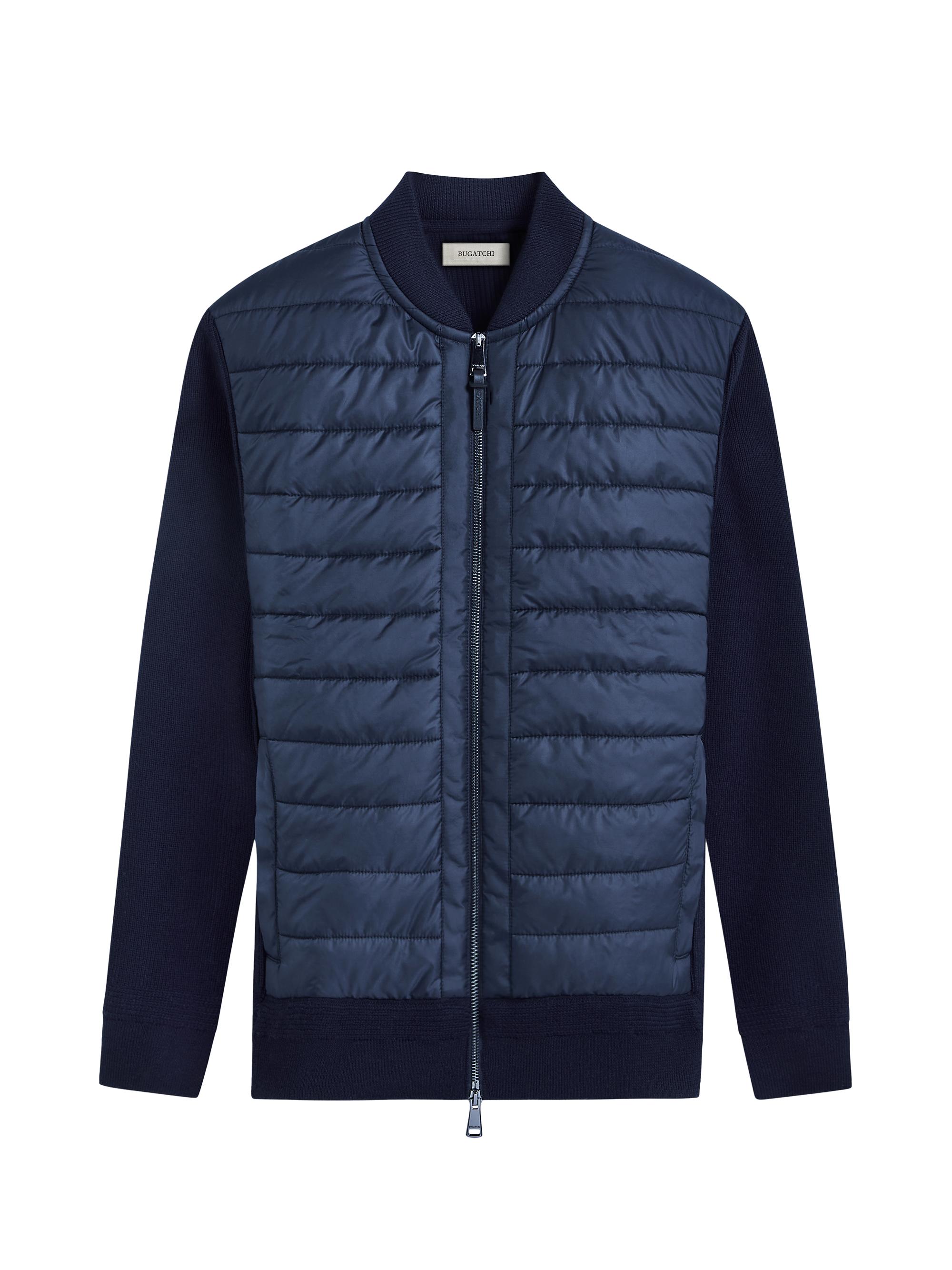Bugatchi Men's Quilted Merino Wool Zip-Up Sweater - Navy