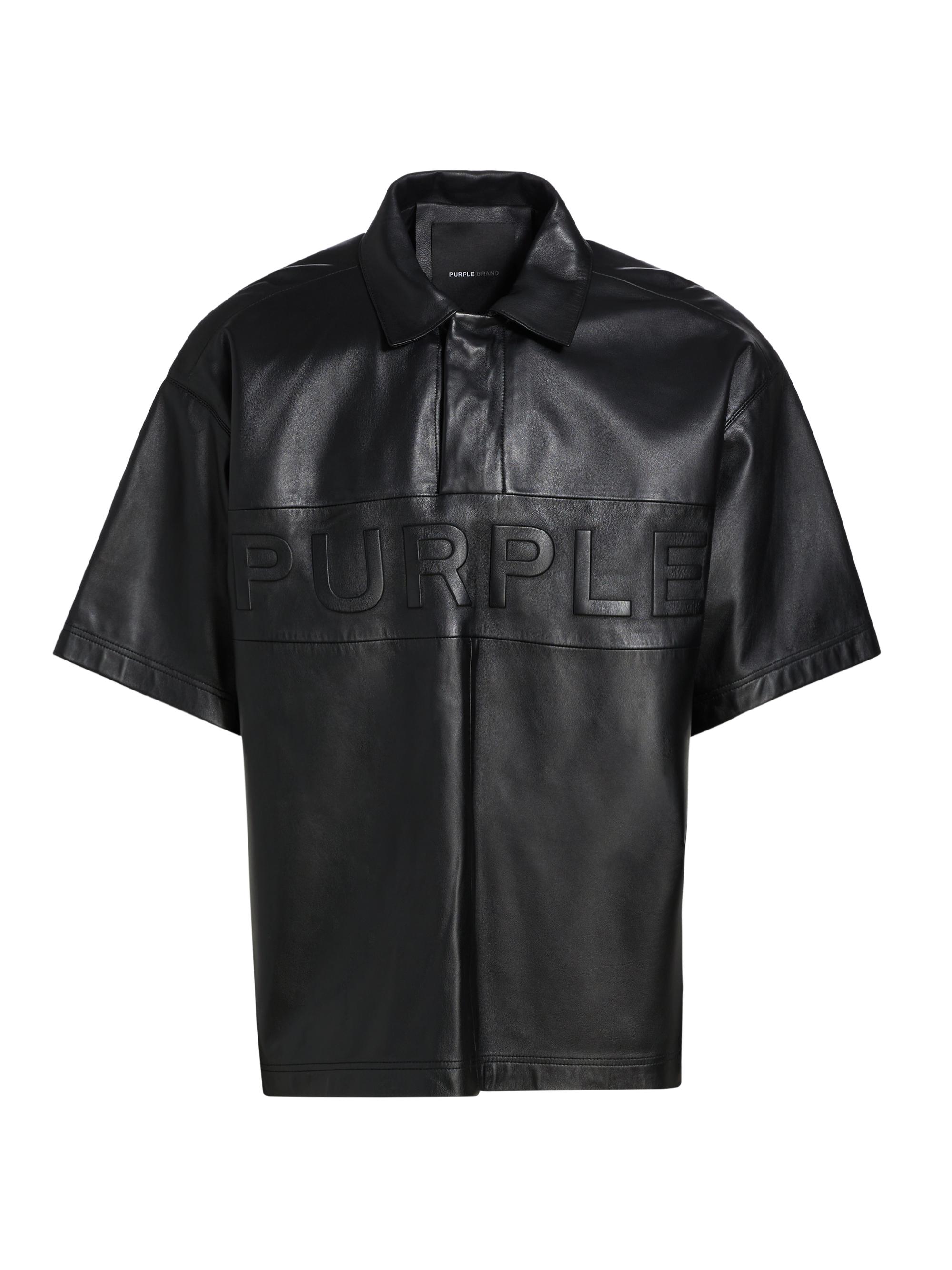 Purple Brand Men's Leather Short-Sleeve Polo Shirt - Black
