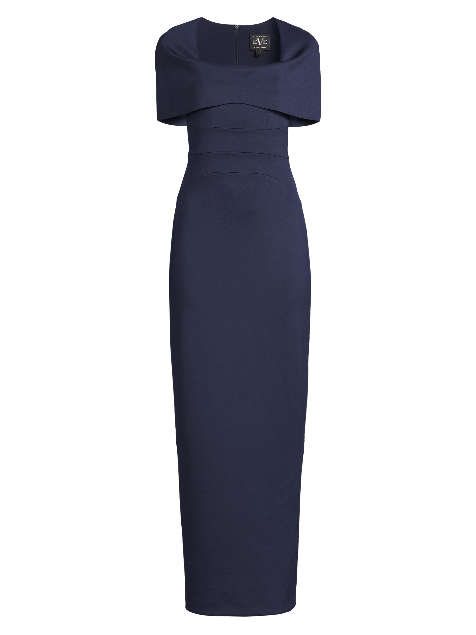 Black Halo Women's Eve Bernice Cape-Sleeve Gown - Pacific Blue