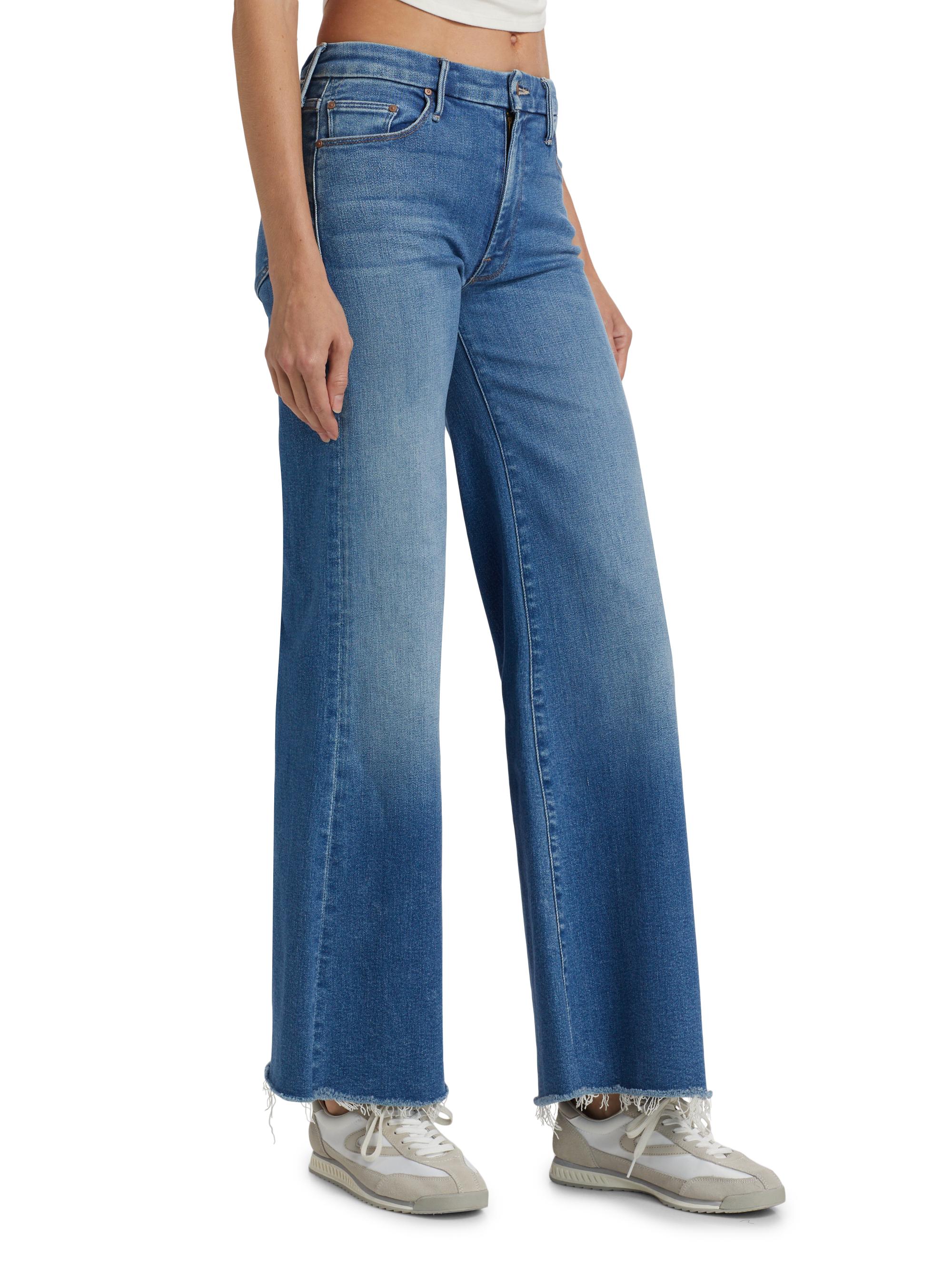 Women's Chartou Denim Palazzo Pants - Wide Leg Jeans With Elastic Waist & Raw Frayed Hem