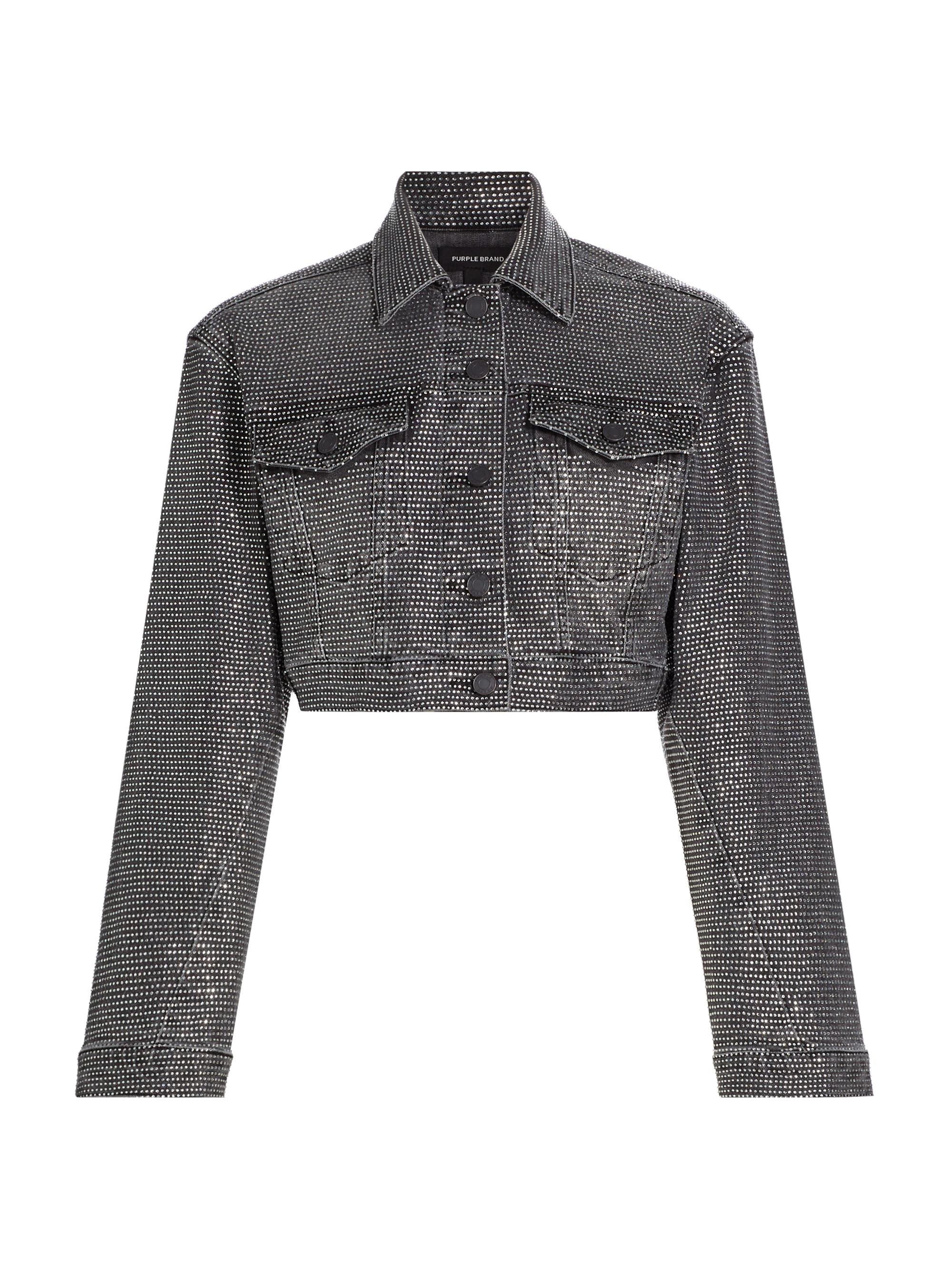 Purple Brand Women's Embellished Denim Crop Jacket - Black