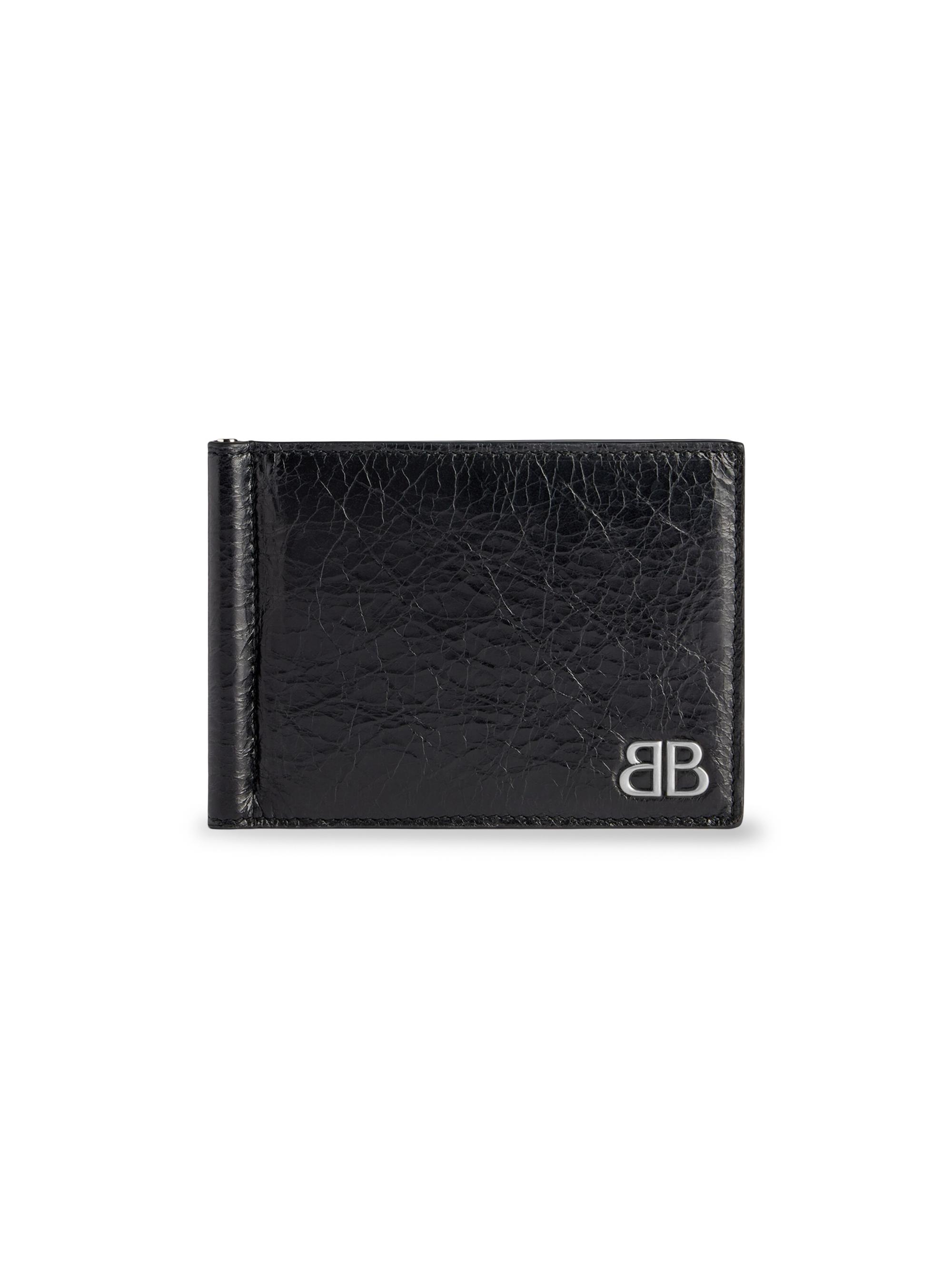 Balenciaga Men's Monaco Folded Card Holder with Bill Clip - Black