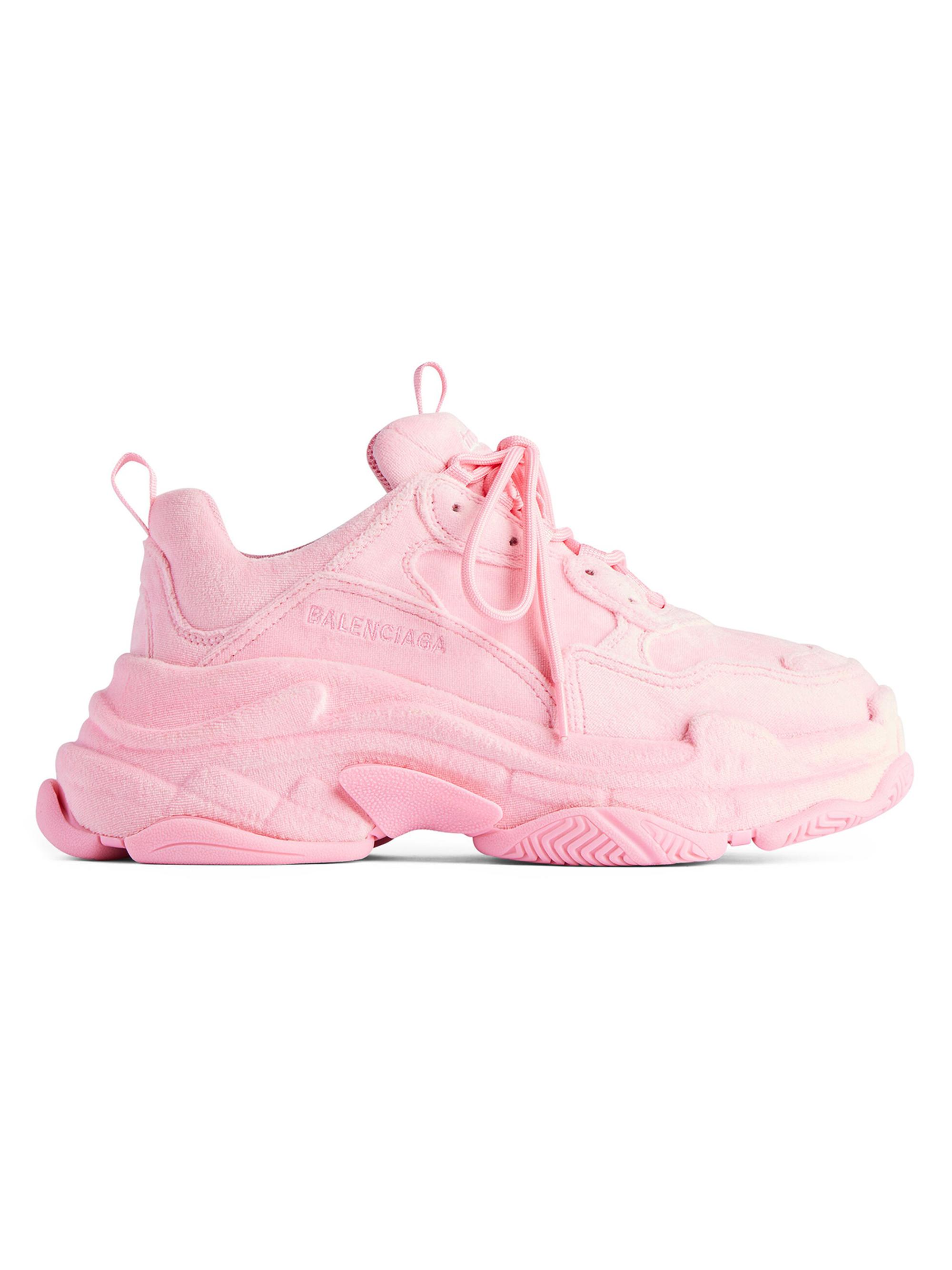 Balenciaga Women's Triple S Velvet Sneakers - Light Pink