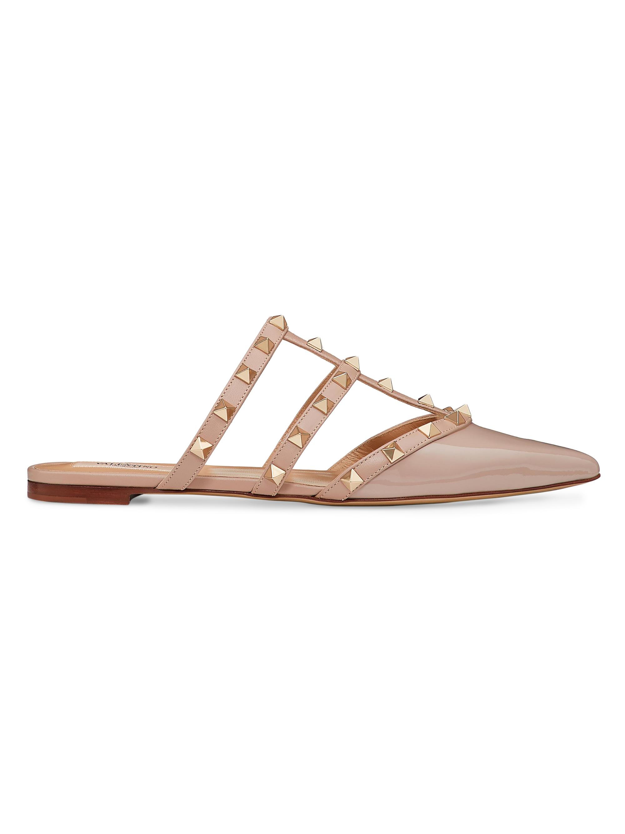 Valentino Garavani Women's Rockstud Patent-Leather Mules - Poudre
