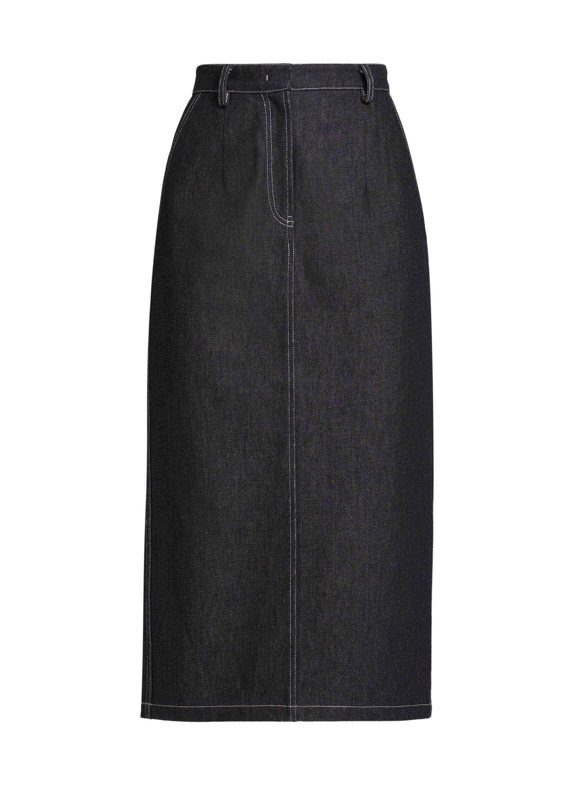 Co Women's Denim High-Rise Midi-Skirt - Indigo