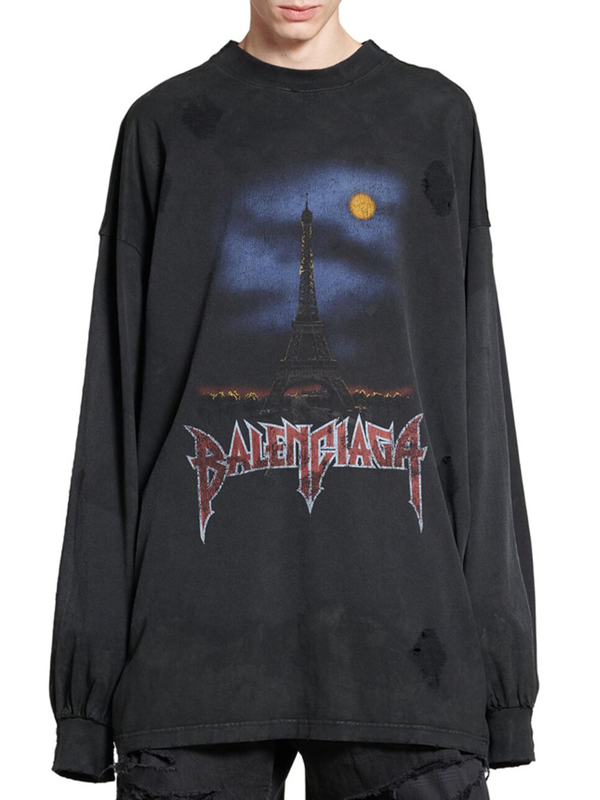 Balenciaga Paris Moon Double Front Long Sleeve Oversized T-Shirt