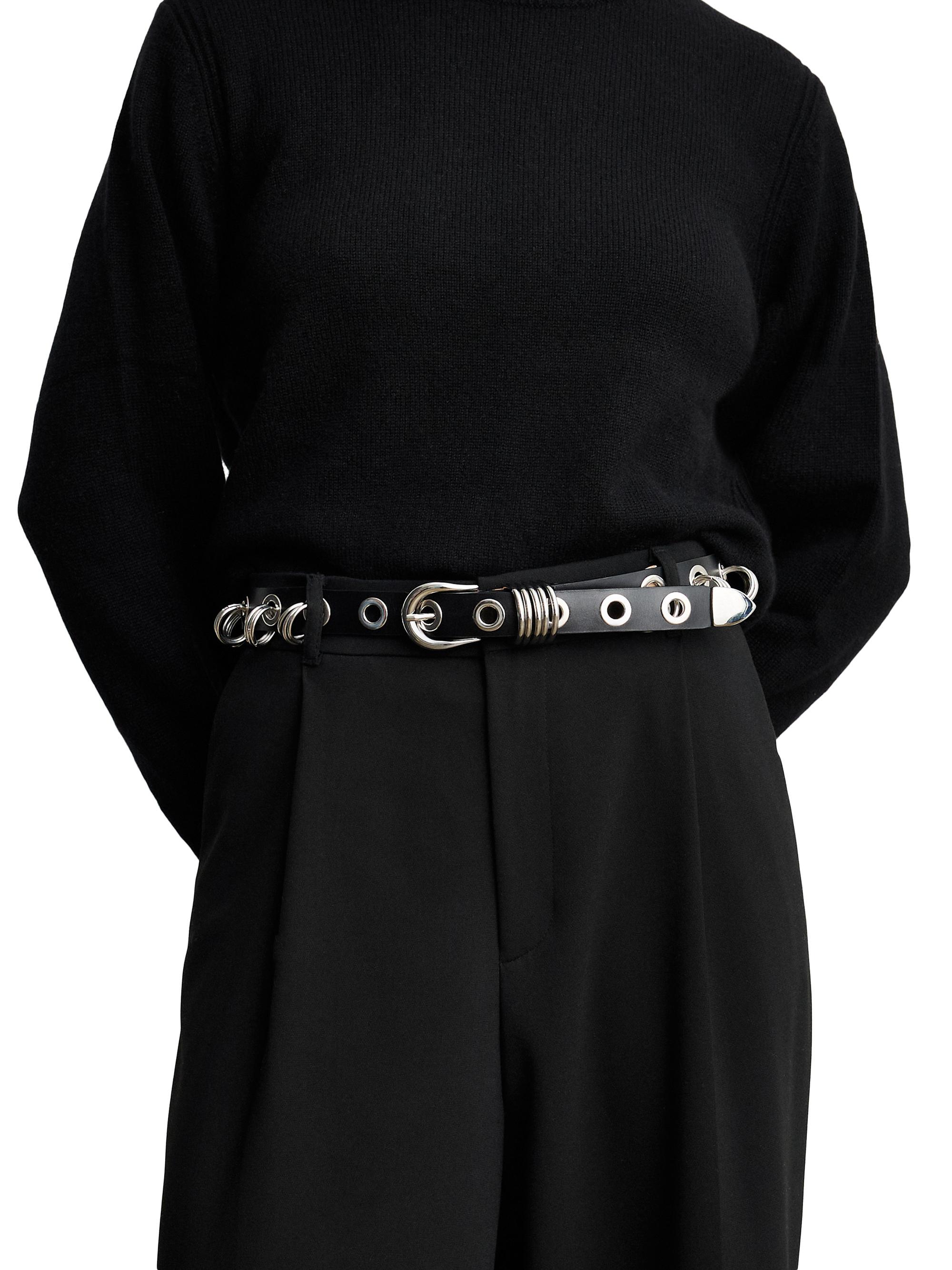 Déhanche Women's Revenge Ring Leather Belt - Black Silver