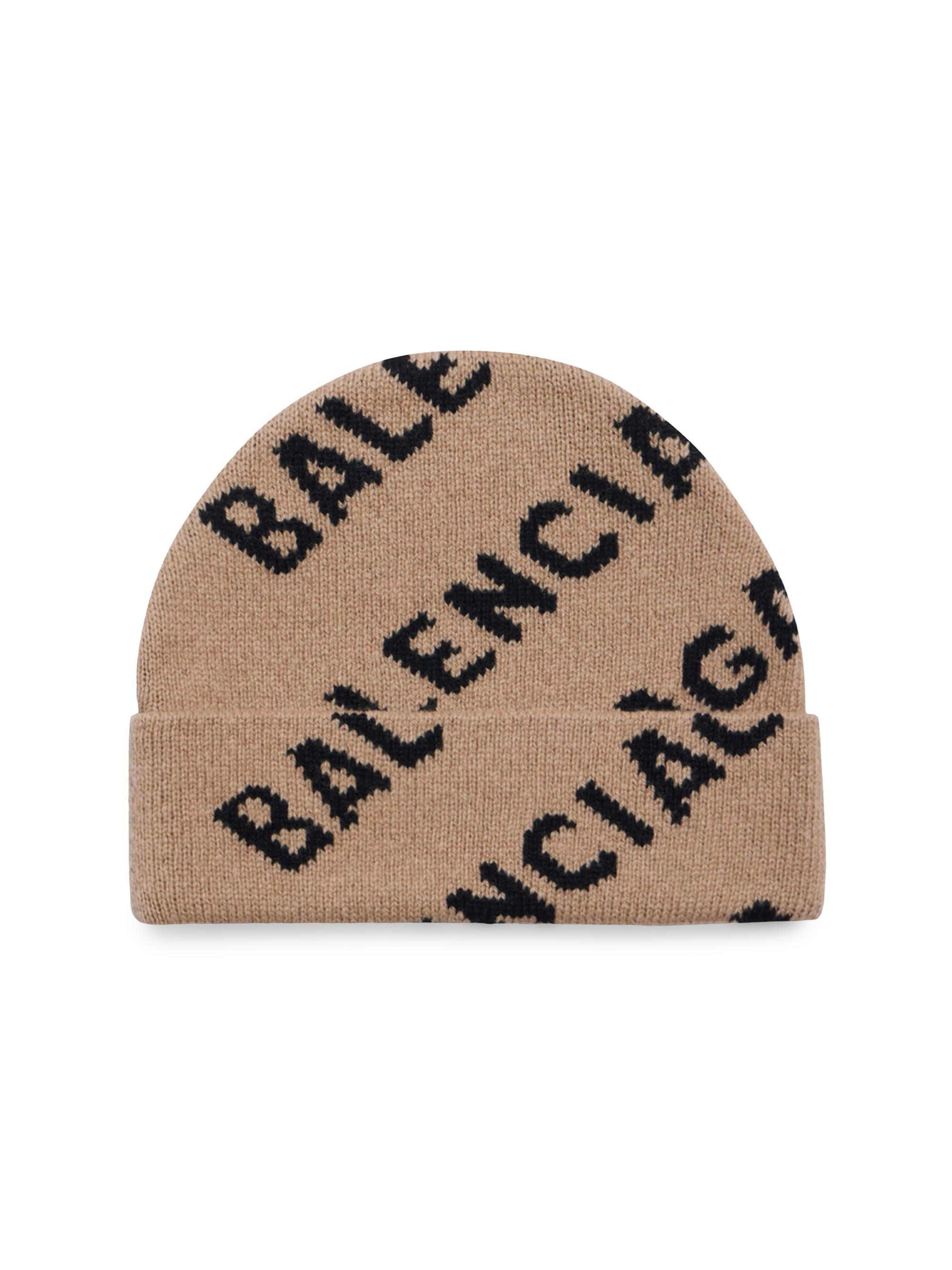 Balenciaga Men's Allover Logo Beanie - Beige