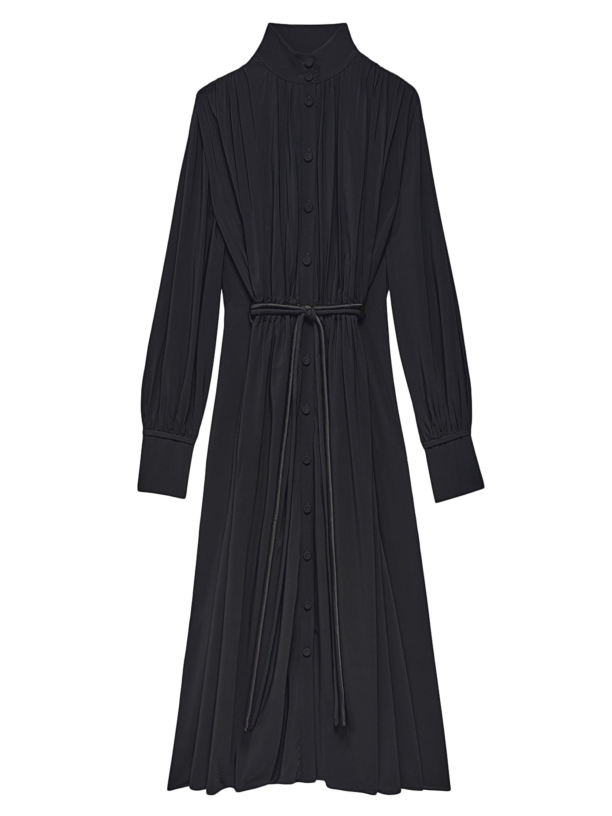 Another Tomorrow Women's Drawstring Maxi Shirtdress - Black