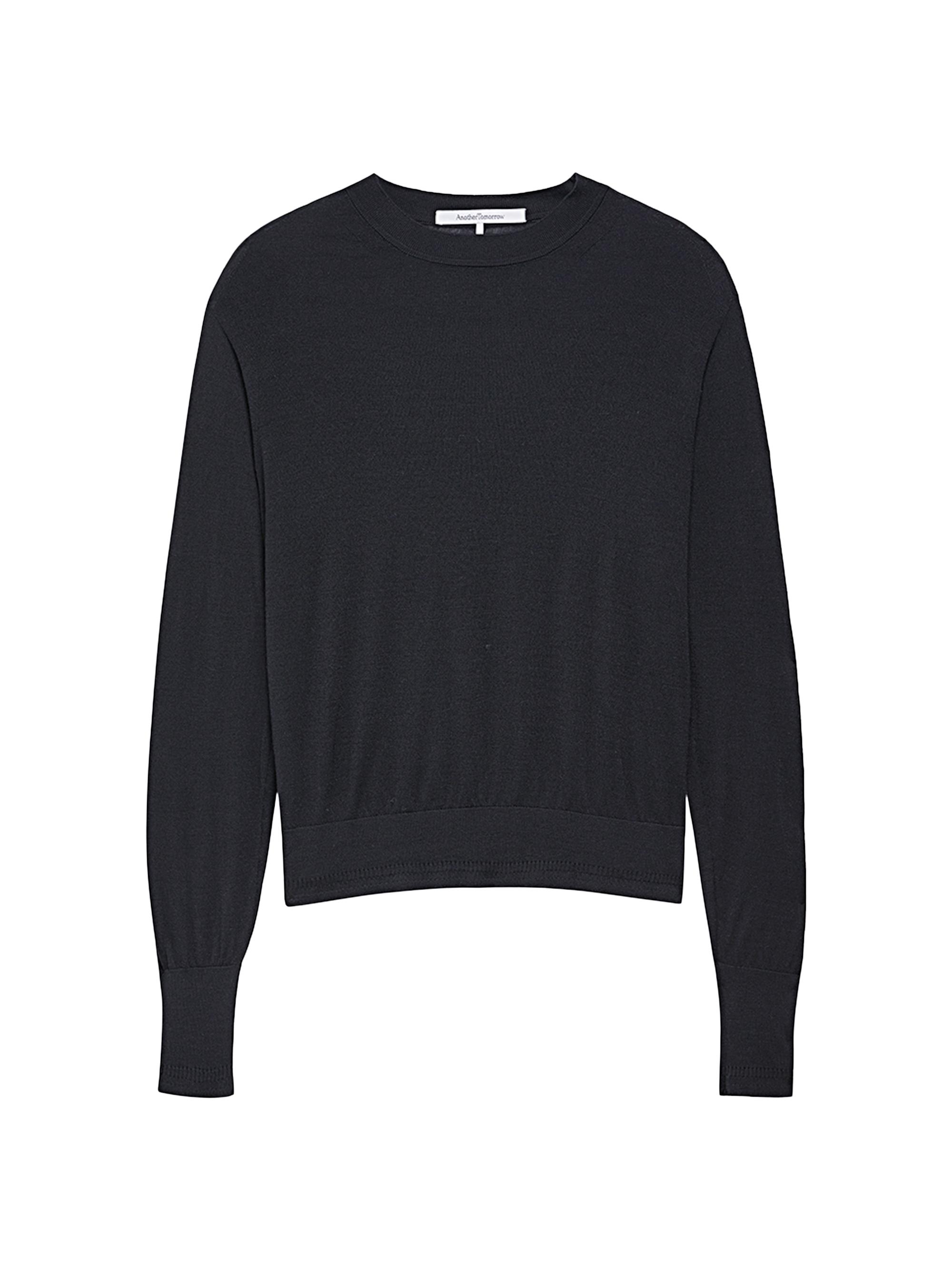 Another Tomorrow Women's Featherweight Crewneck Sweater - Black