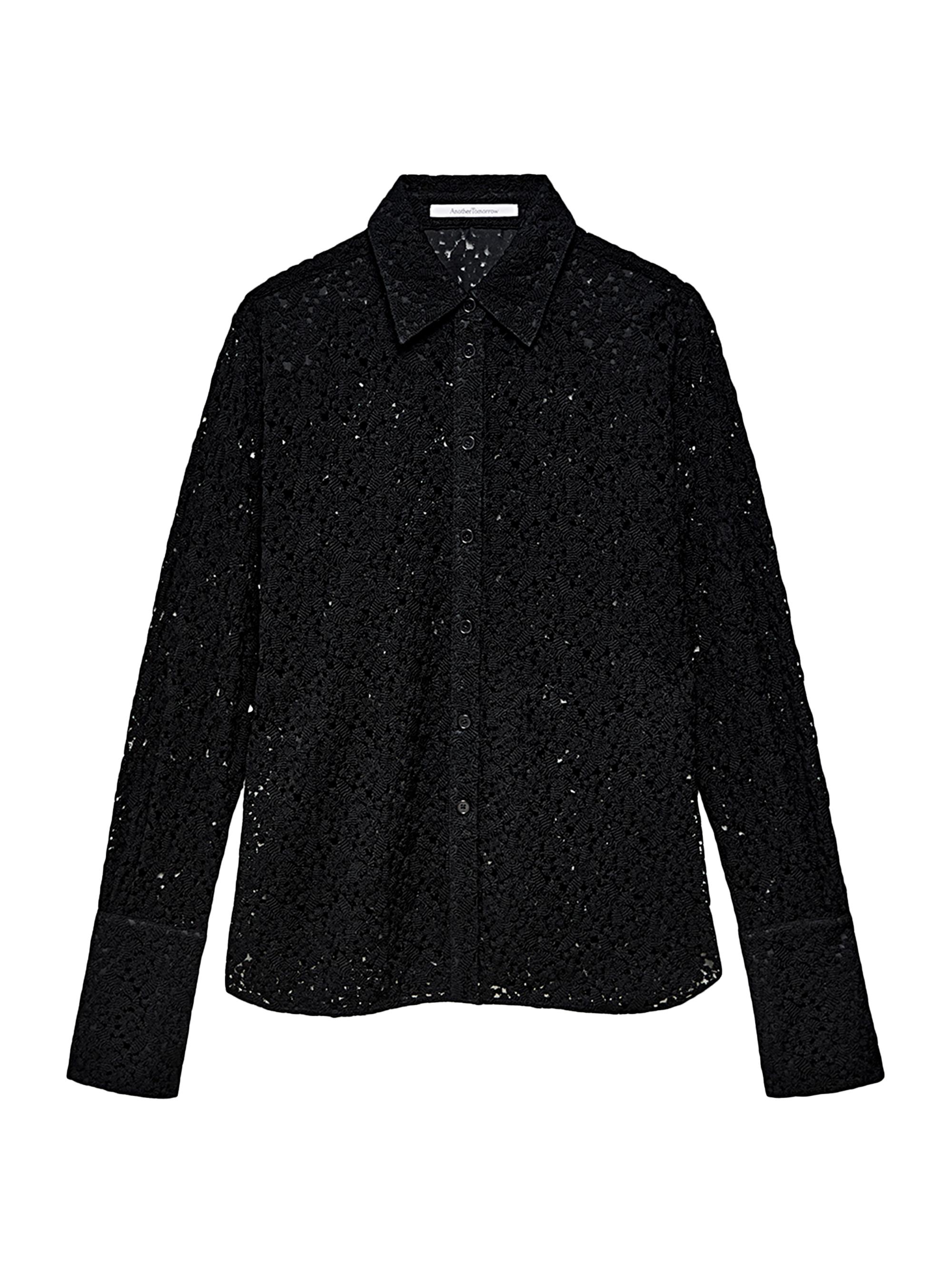 Another Tomorrow Women's Lace Cotton Shirt - Black